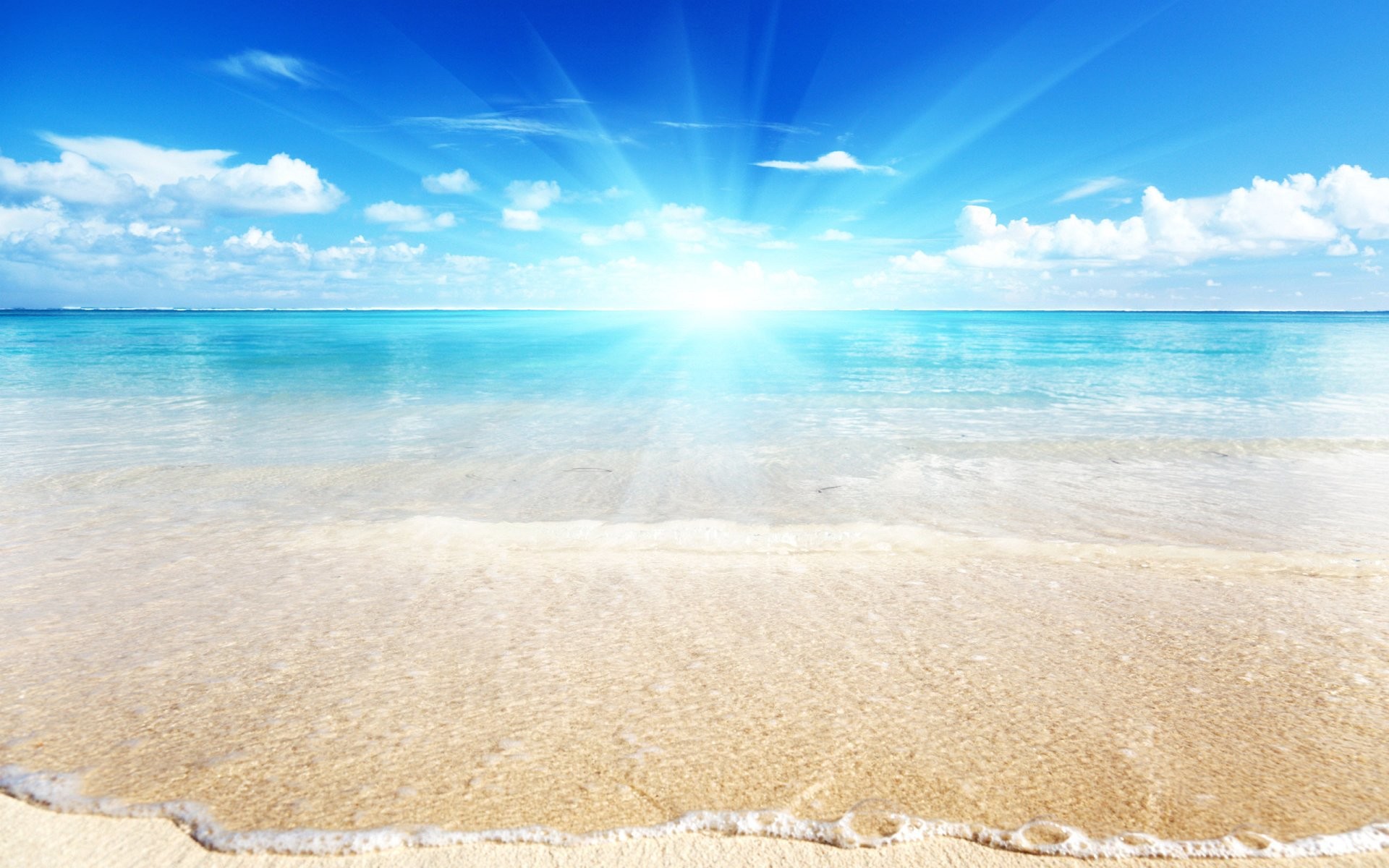 Spiaggia, Mare, Sole, Cielo azzurro, sfondo per il tuo desktop