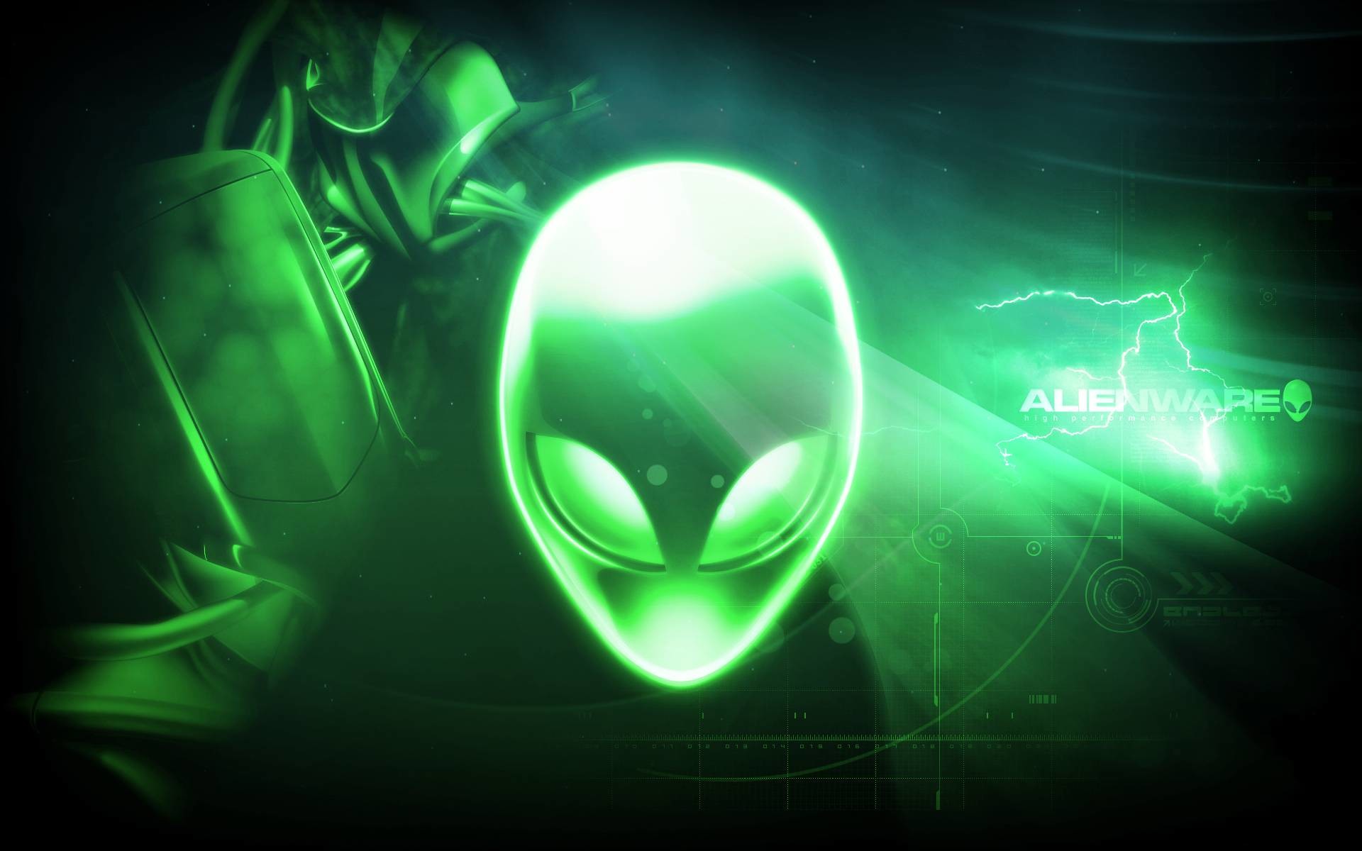 Alienware, Logo alieno, Verde neon, Full HD, sfondo per portatile