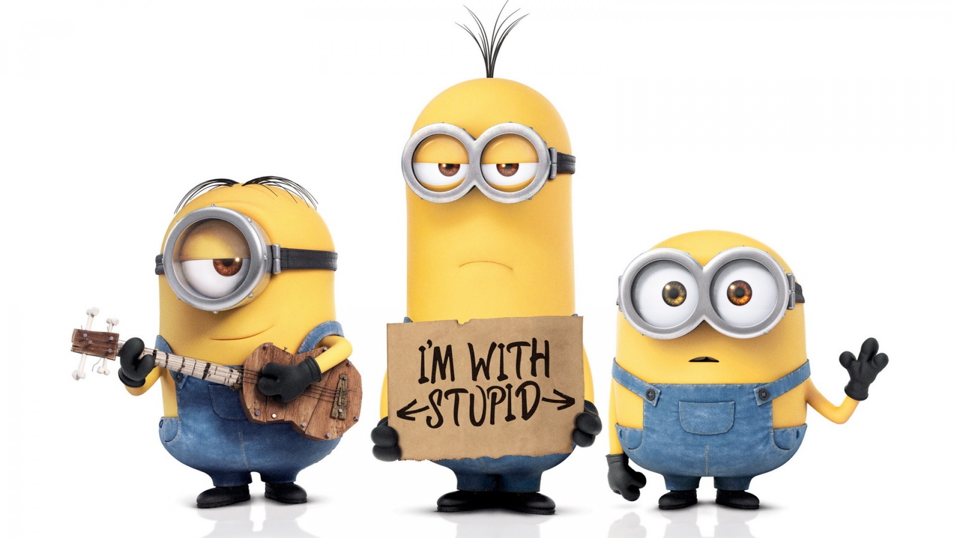 Minions, Cattivissimo me, I'm with stupid, Sfondo bianco, Full HD, wallpaper desktop