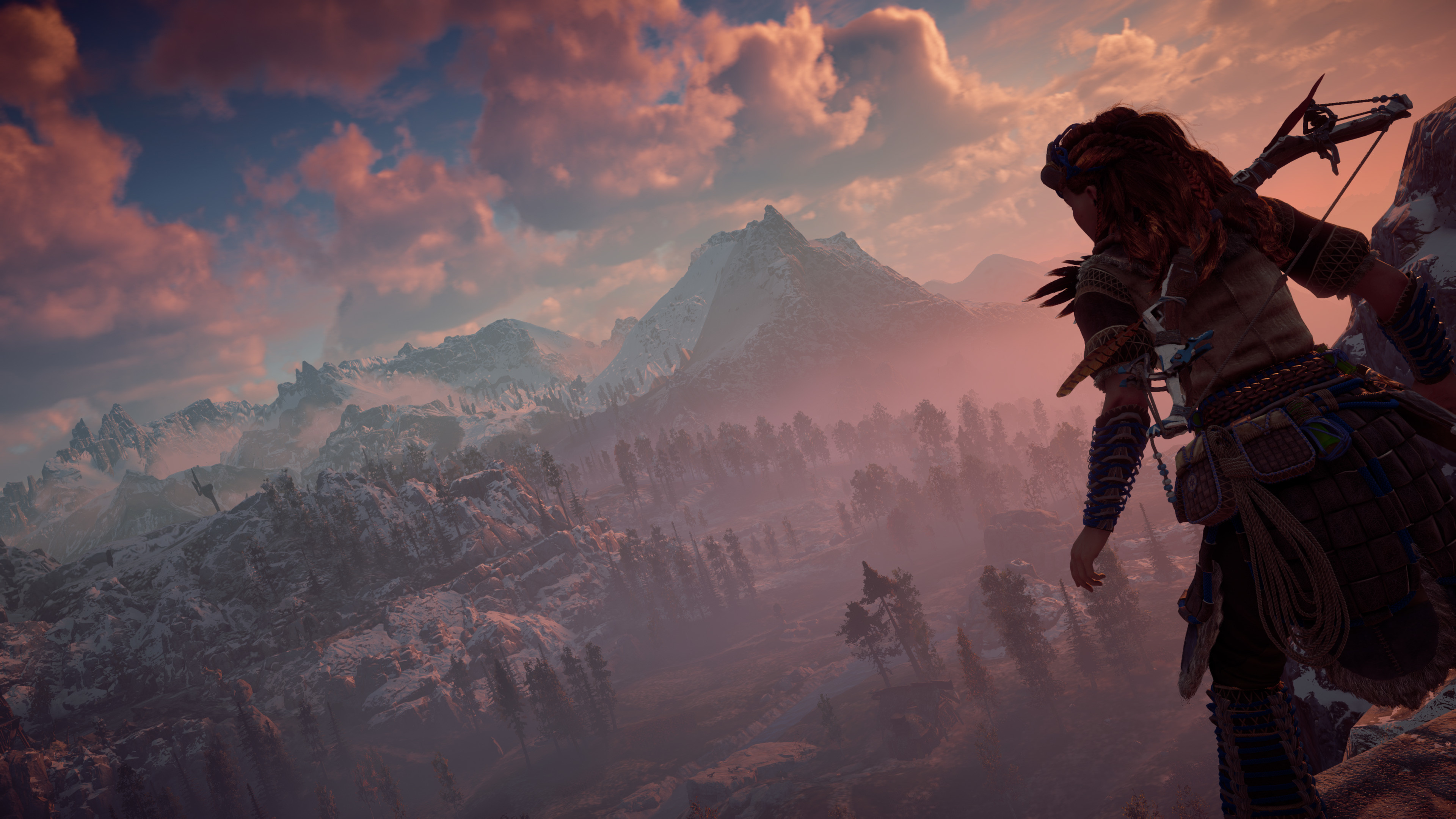 Aloy, Horizon Zero Dawn, Panorama, Montagne, 3840x2160, sfondo per PC