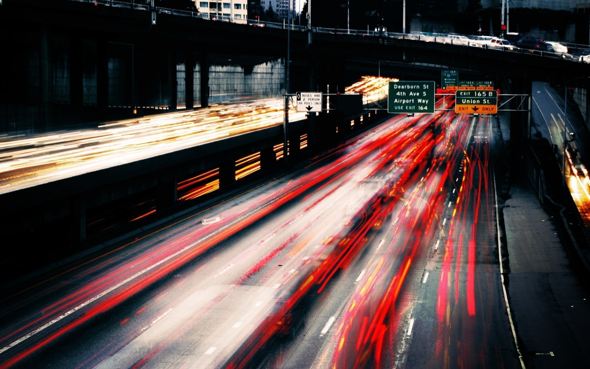 Scie luminose, Autostrada, Notte, Lunga esposizione, 1920x1200, sfondo MacBook Pro
