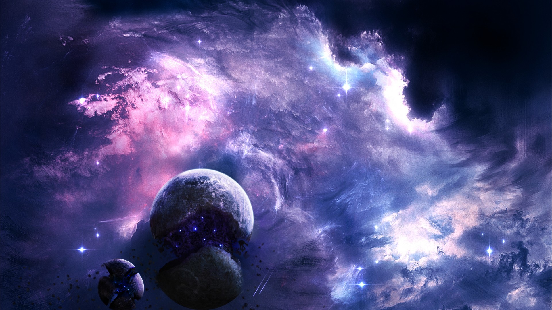 Nebulosa, Pianeti, Viola, Lilla, Full HD, sfondo per portatile