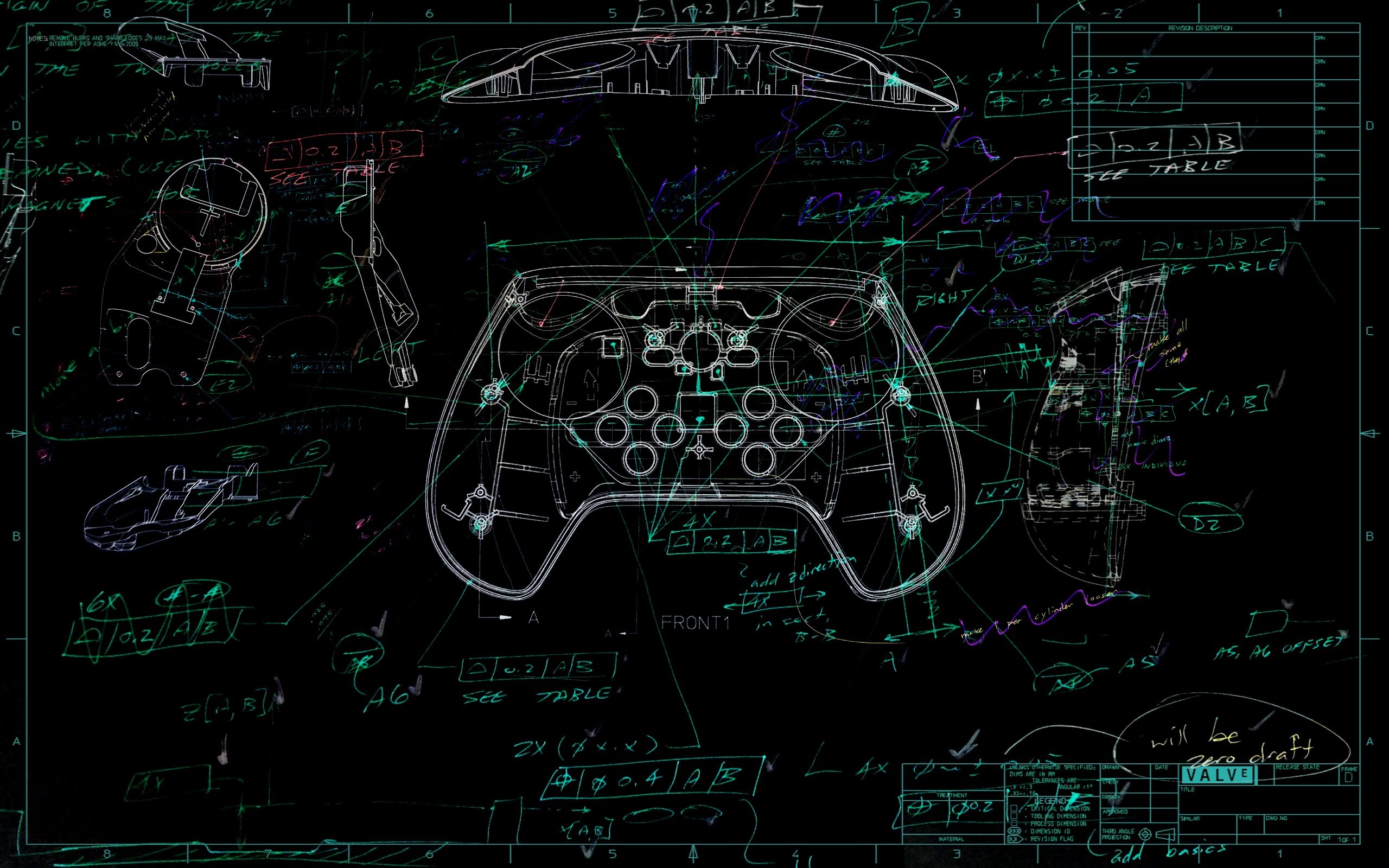 Steam Controller, Progetto, Schizzo tecnico, Nero, 2K, wallpaper per computer