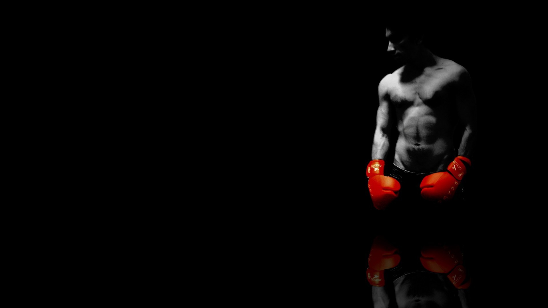 Pugile, Guantoni rossi, Sfondo nero, Riflesso, 1920x1080, wallpaper desktop