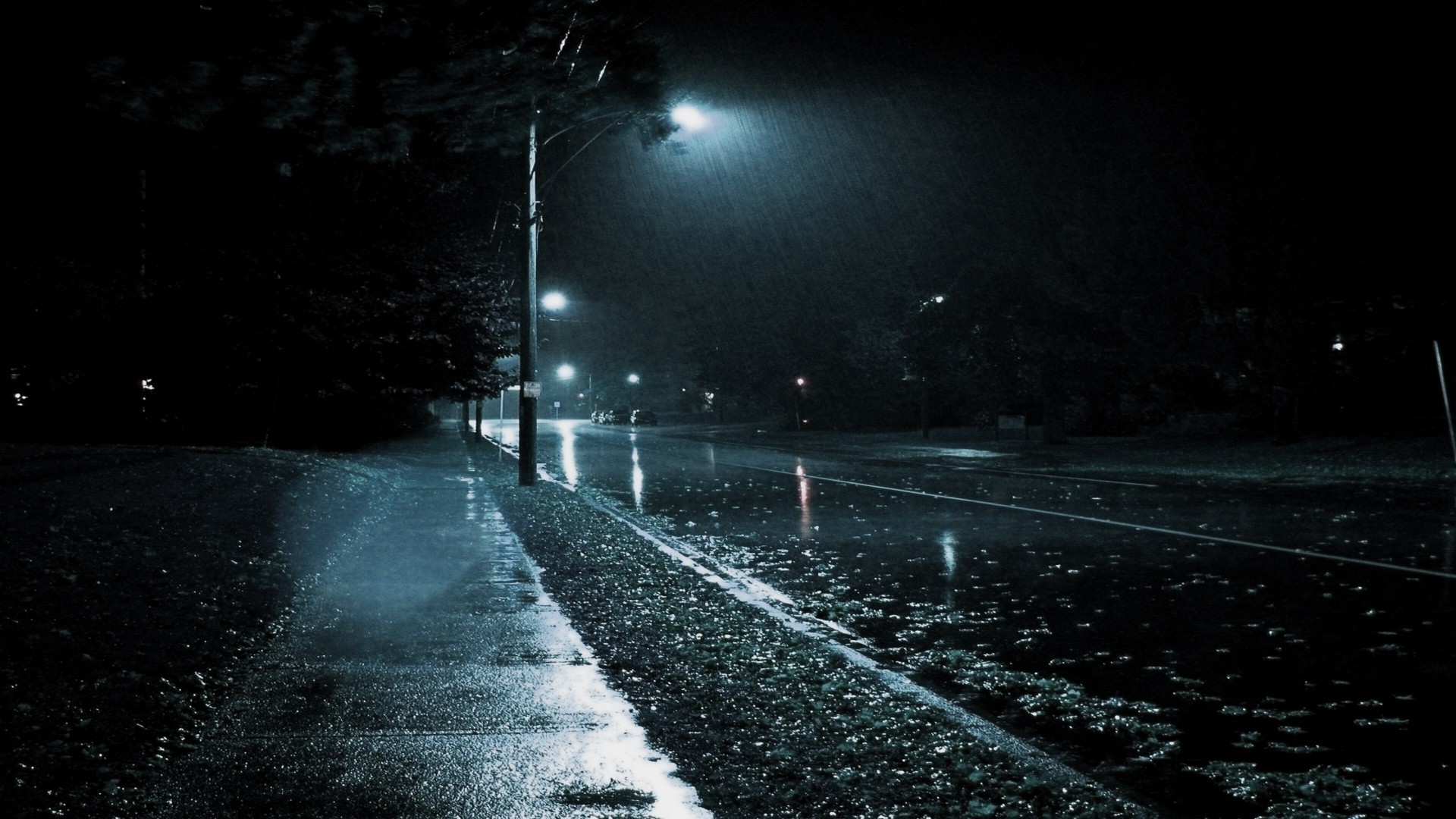 Strada, Pioggia, Lampioni, Notte, Full HD 1080p, sfondo desktop