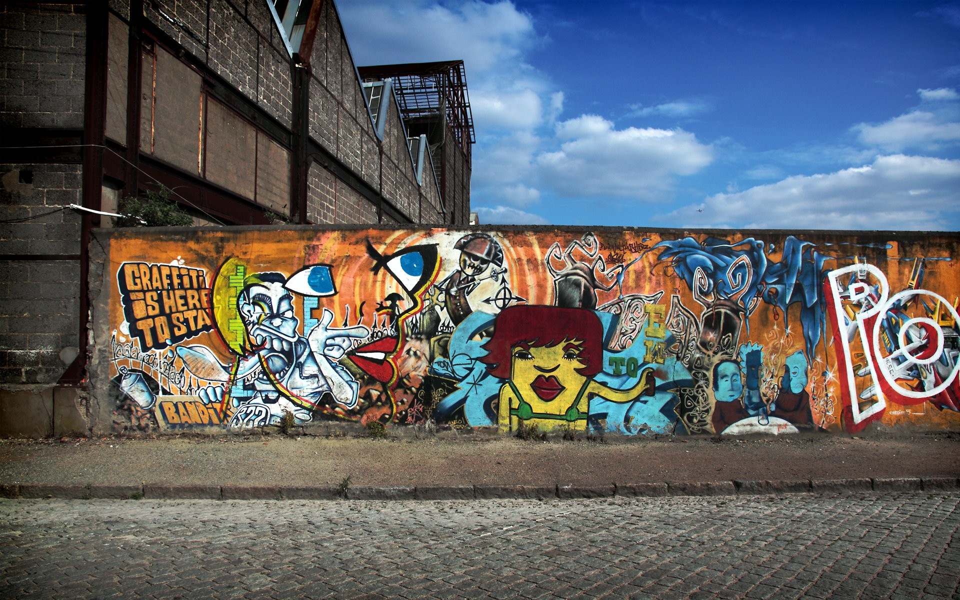 Graffiti, Murale, Muro, Cielo azzurro, 1920x1200, immagine di sfondo