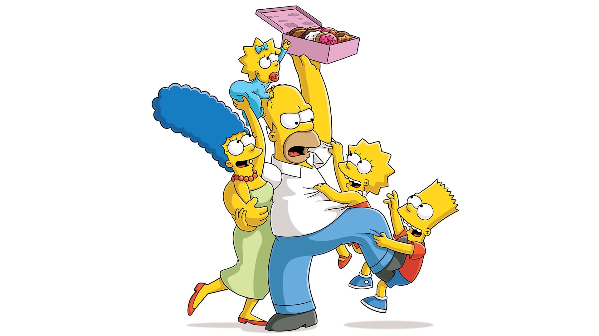 Homer Simpson, Marge Simpson, Bart Simpson, Lisa Simpson, Maggie Simpson, Ciambelle, sfondo 1080p