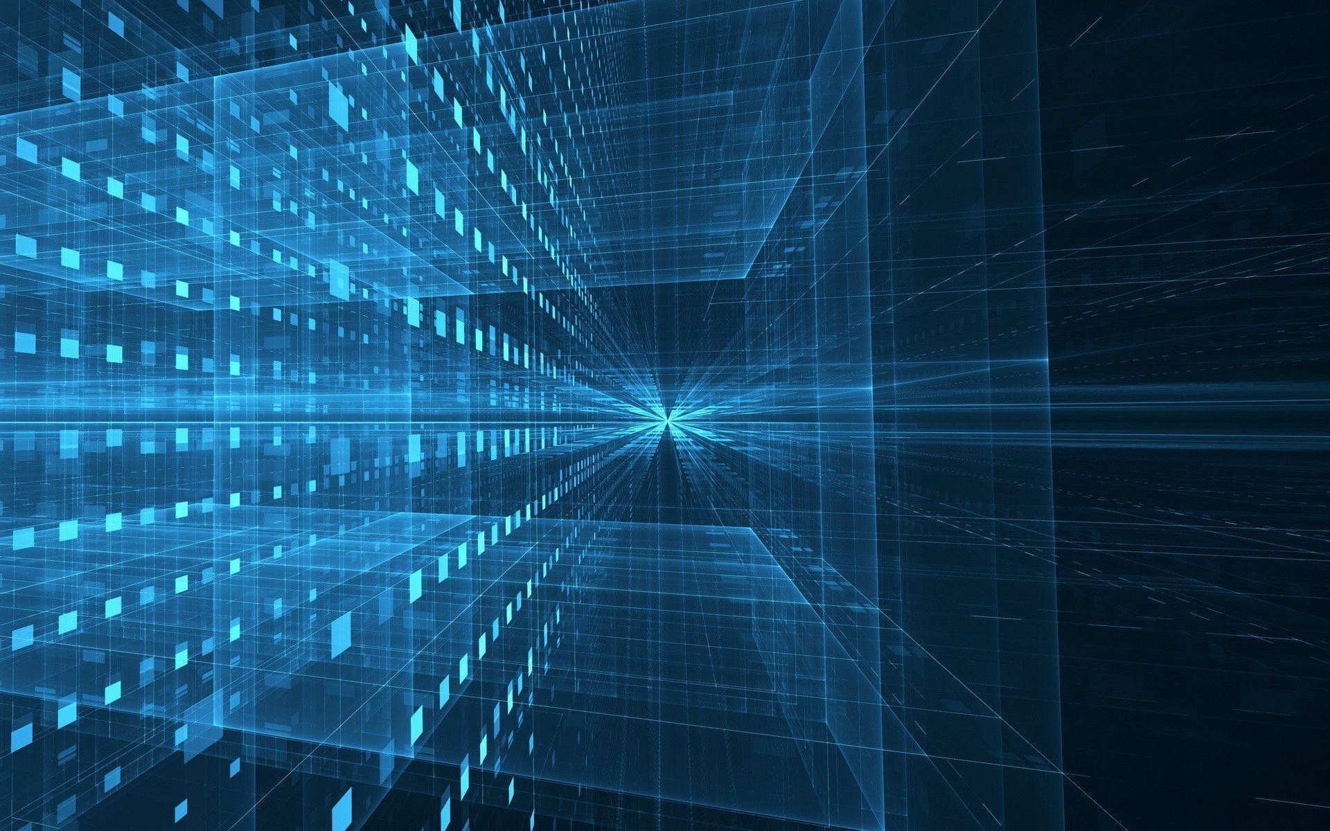 Griglia digitale, Cubi luminosi, Blu, Prospettiva, Astratto, 1920x1200, immagine di sfondo