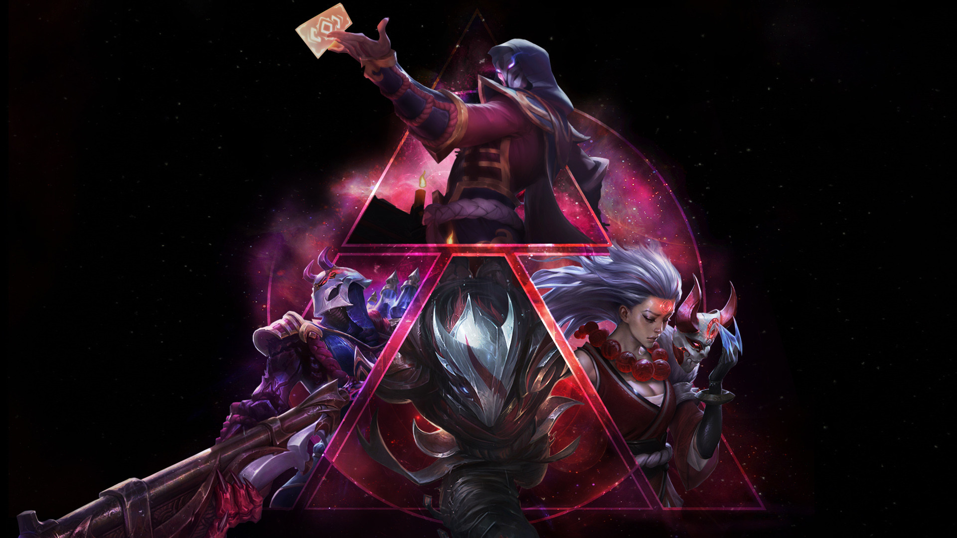 Twisted Fate, League of Legends, Triangolo, Neon, 1920x1080, immagine di sfondo