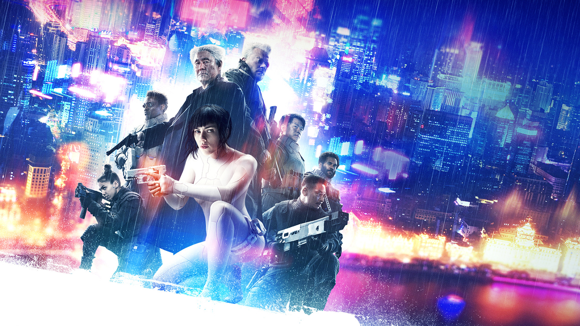 Scarlett Johansson, Ghost in the Shell (2017), Sezione 9, Neon, Full HD, wallpaper per PC