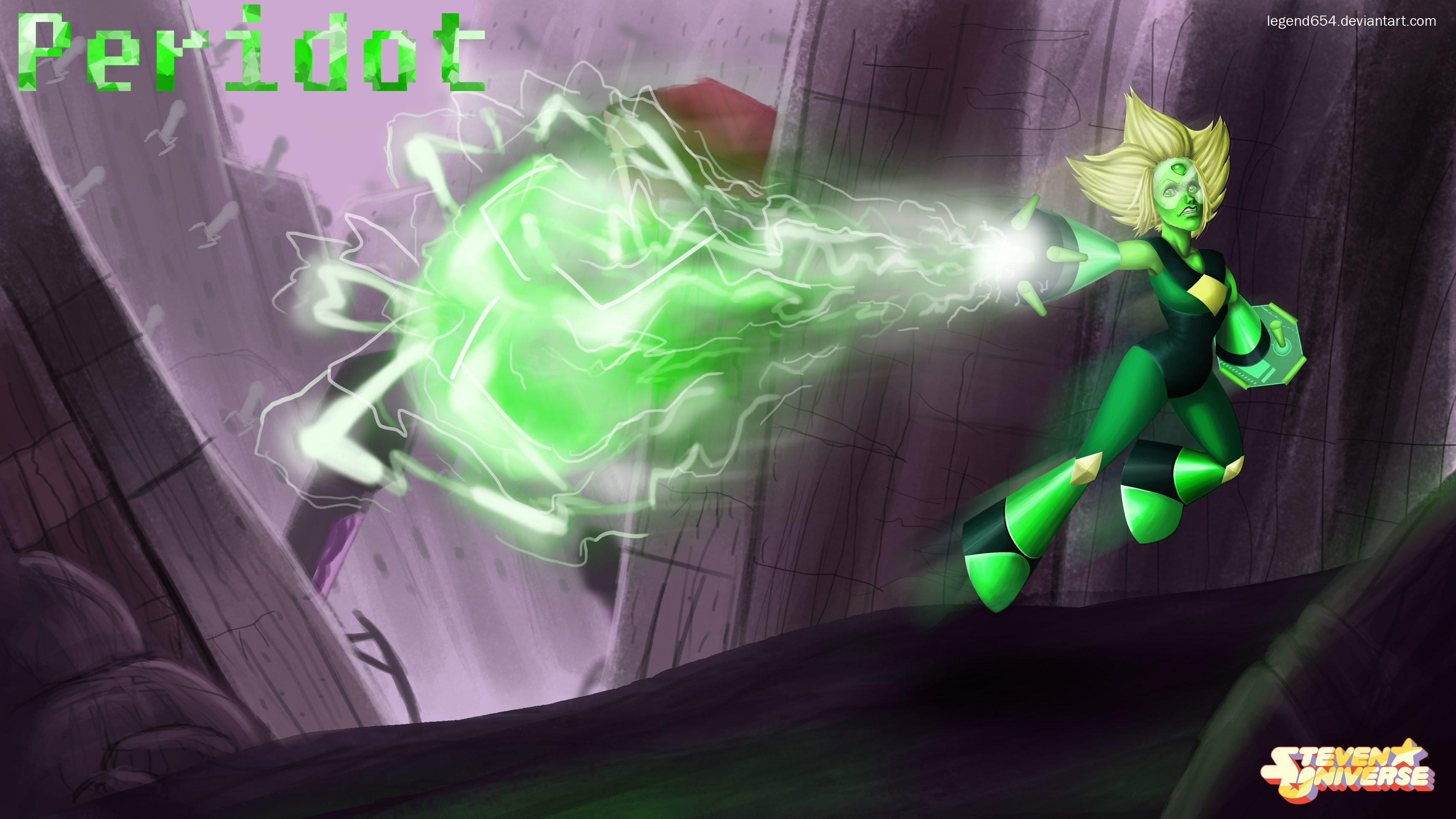 Peridot, Steven Universe, Energia verde, Fan art, 16:9 2K, sfondo widescreen