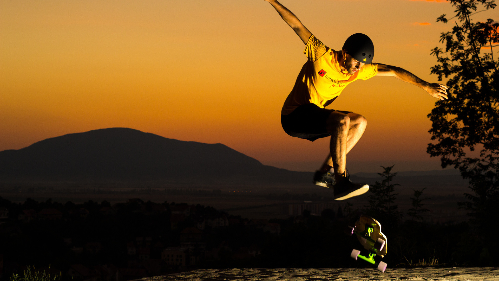 Skateboard, Salto, Tramonto, 1920x1080, sfondo per PC