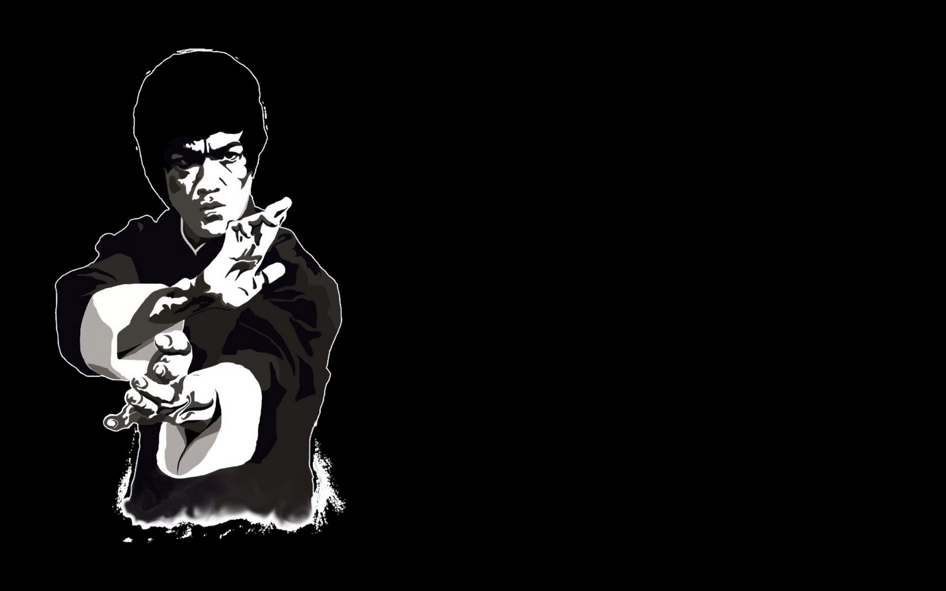 Bruce Lee, Bianco e nero, Illustrazione, Sfondo nero, 1920x1200, wallpaper desktop