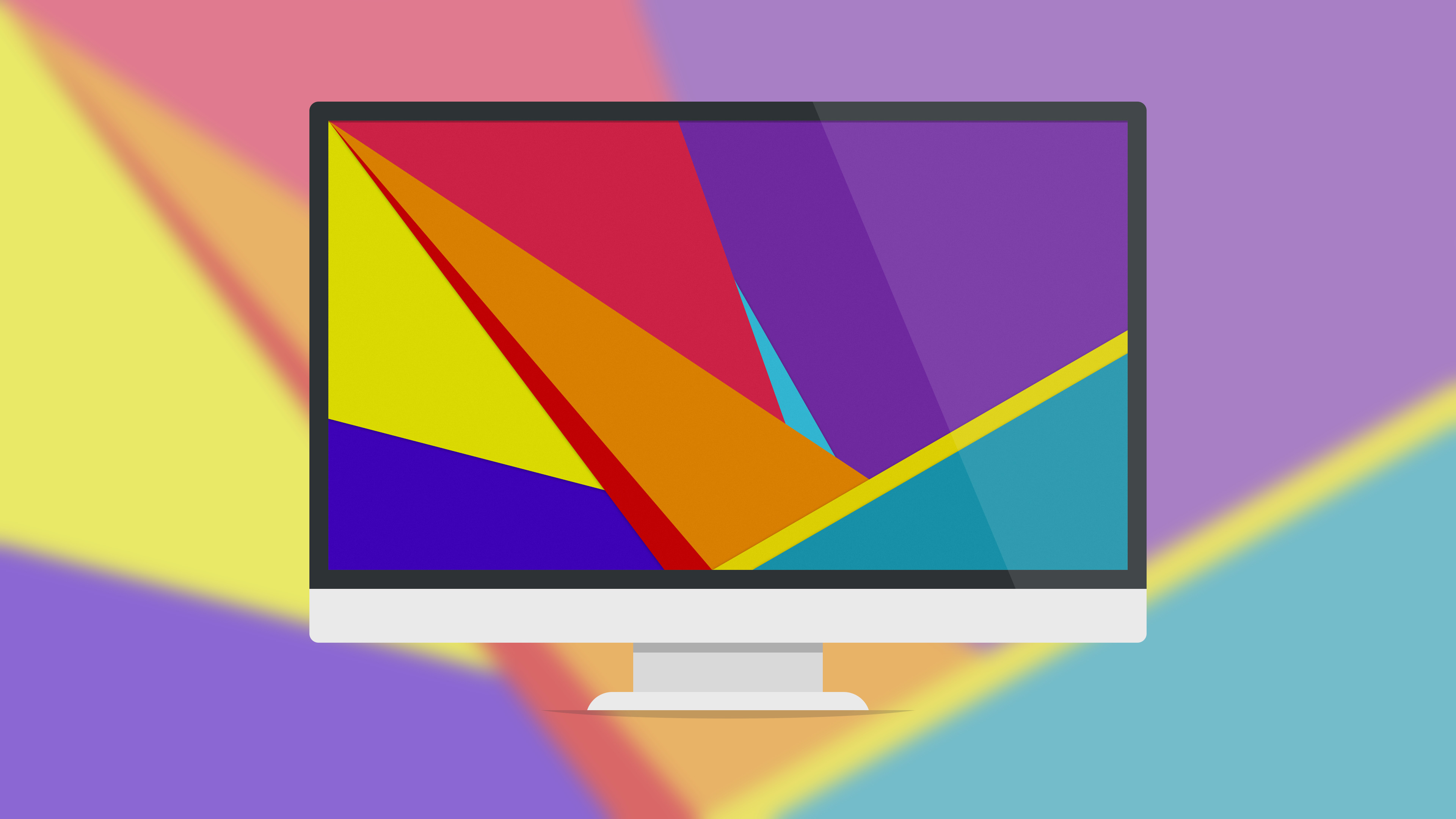 Material Design, Monitor, Poligoni, Colori vivaci, Viola, 4K, sfondo per PC