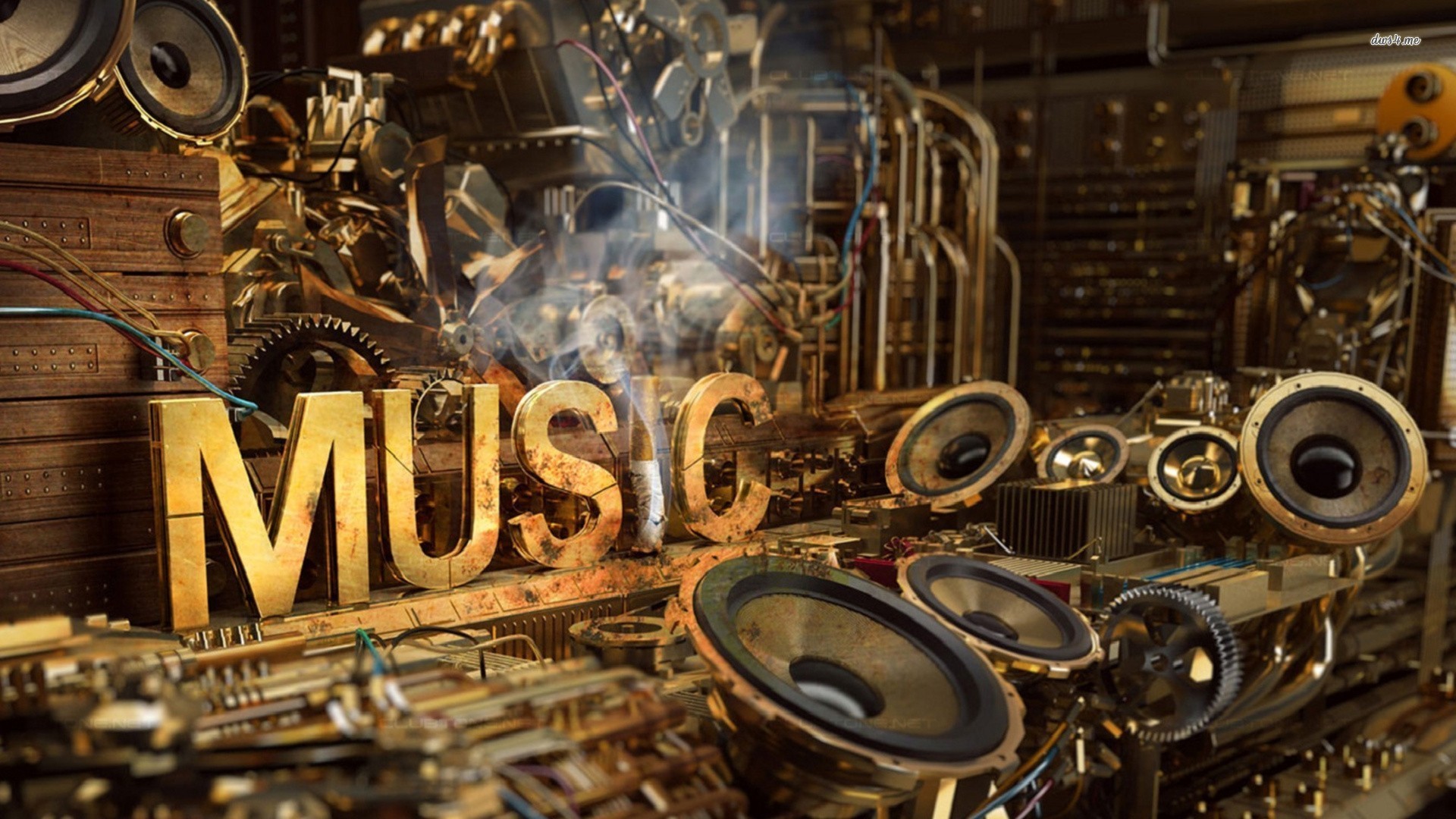 Music, Altoparlanti, Steampunk, Ingranaggi, Full HD 1080p, sfondo desktop