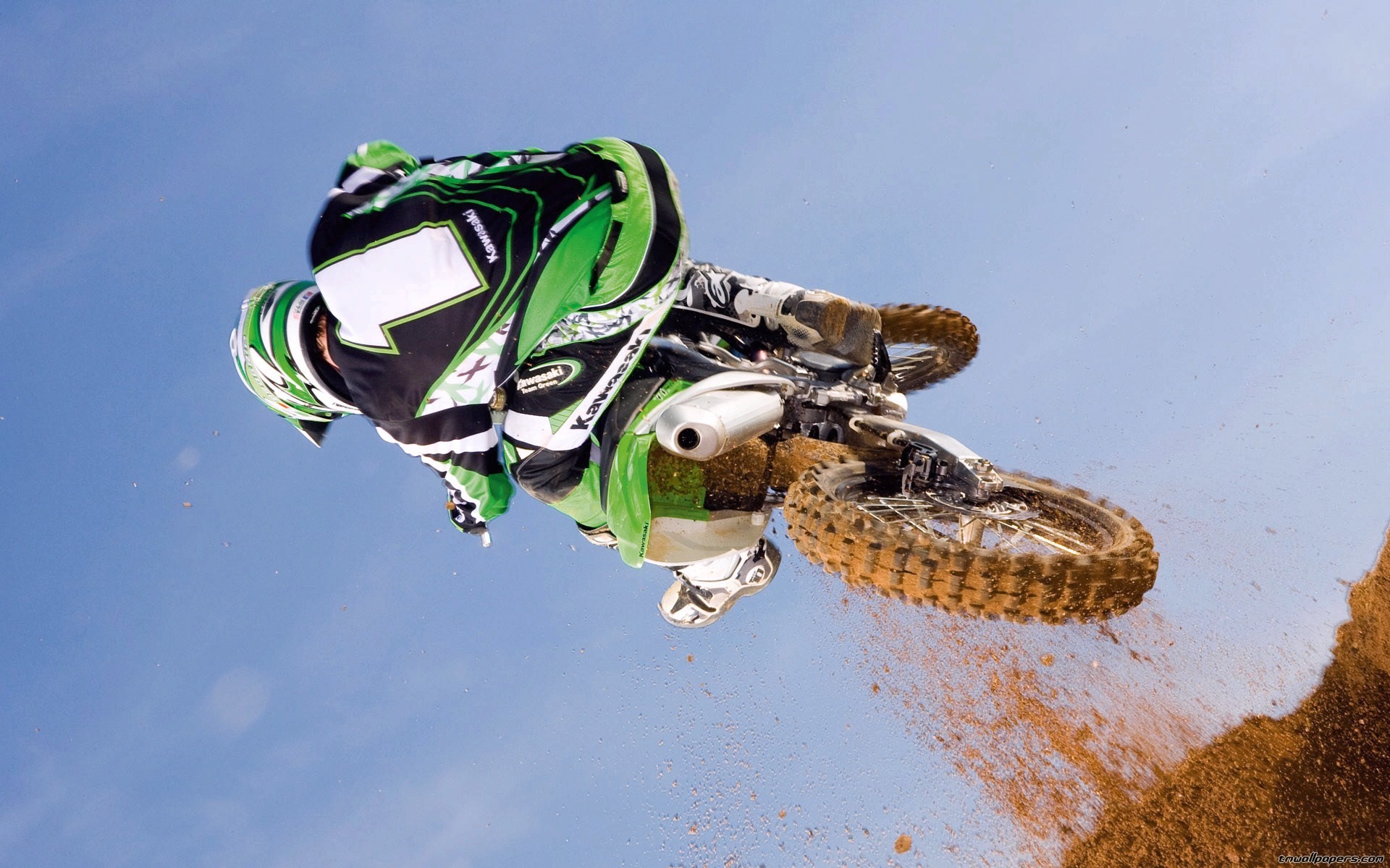 Kawasaki, Motocross, Salto, Cielo, Full HD, sfondo per portatile