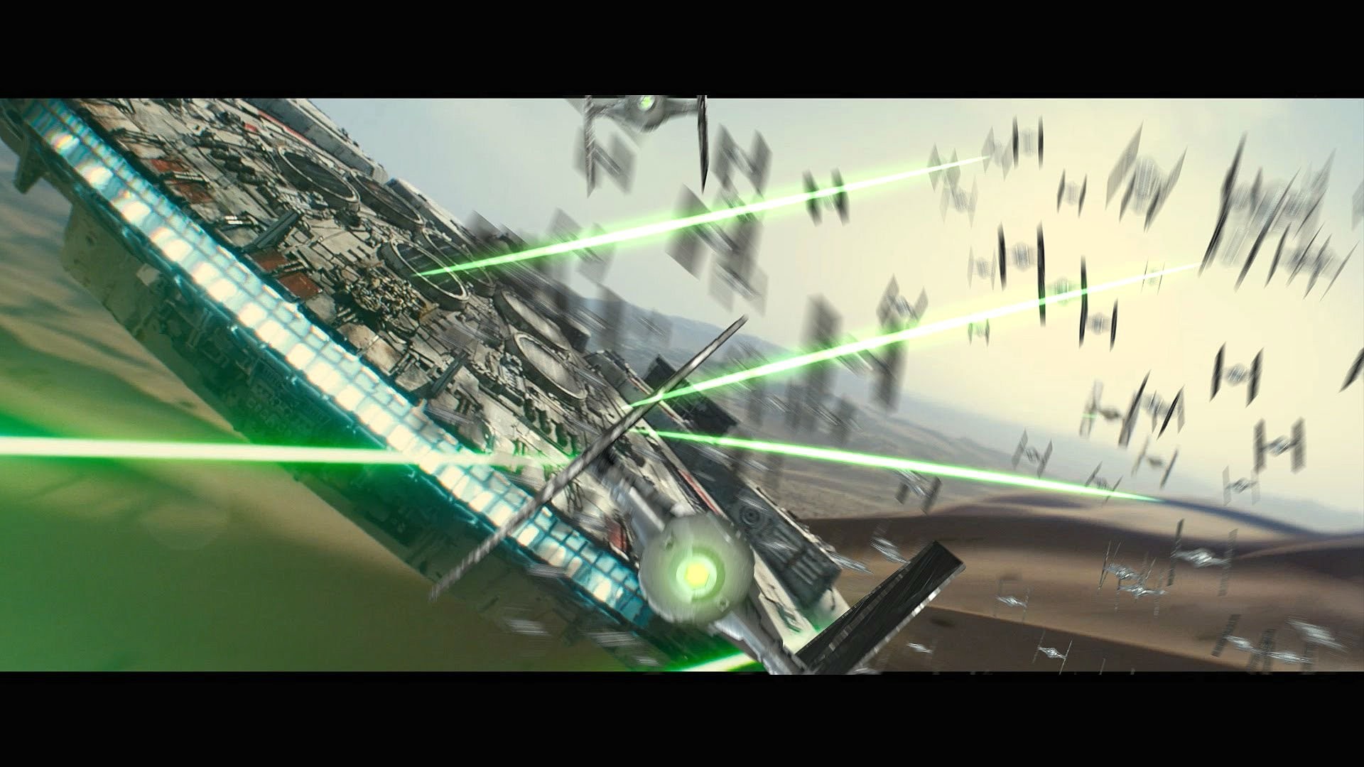 Millennium Falcon, TIE fighter, Inseguimento, Jakku, Full HD, sfondo per PC
