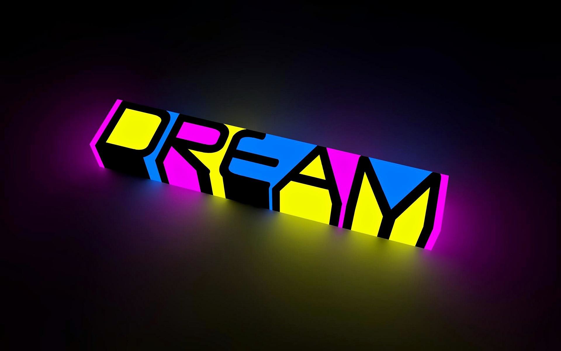 Dream, Lettere 3D, Neon, Colori vivaci, Full HD, sfondo Windows 11
