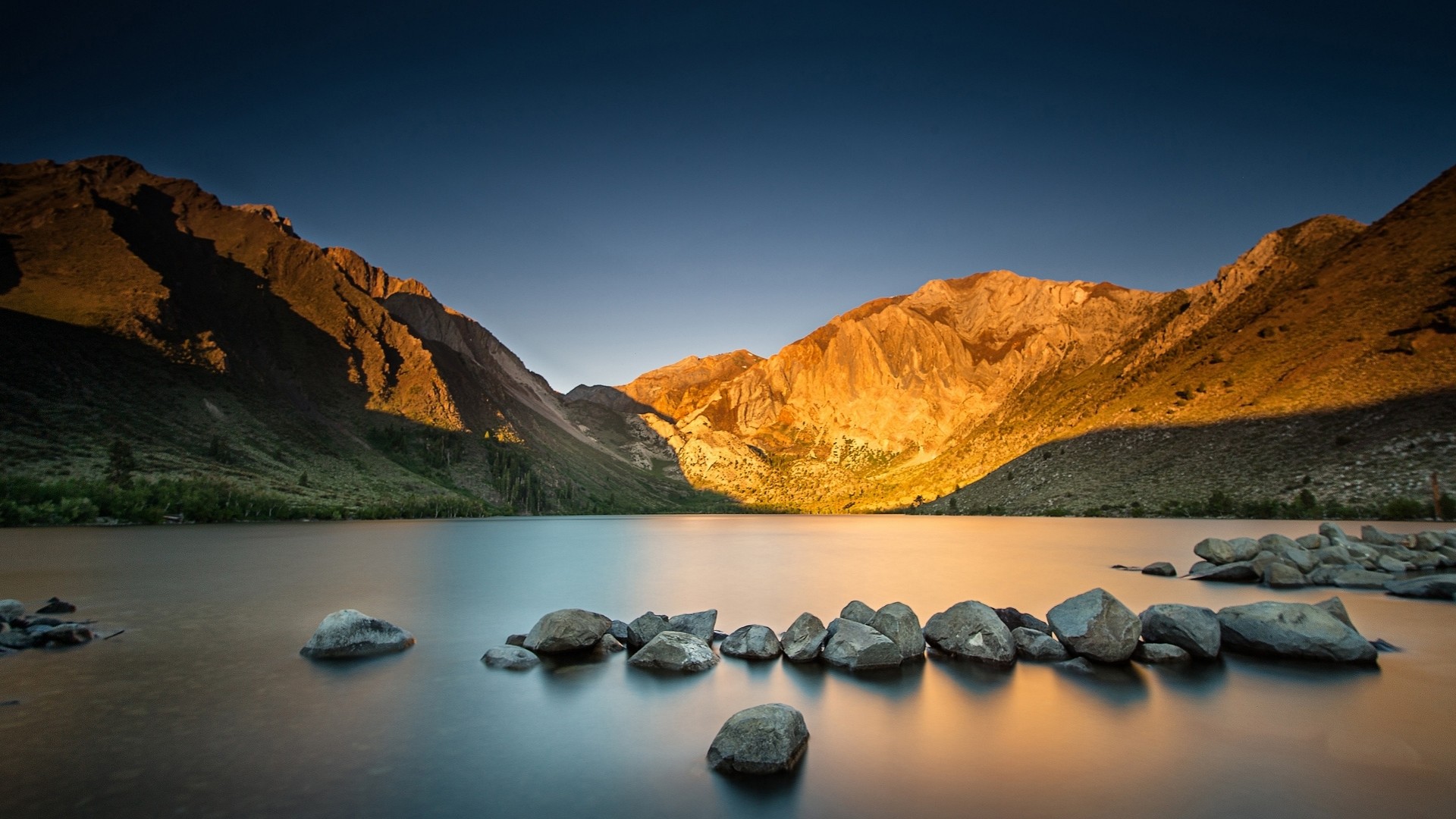 Convict Lake, California, Montagne, Lago, Rocce, 1920x1080, immagine di sfondo