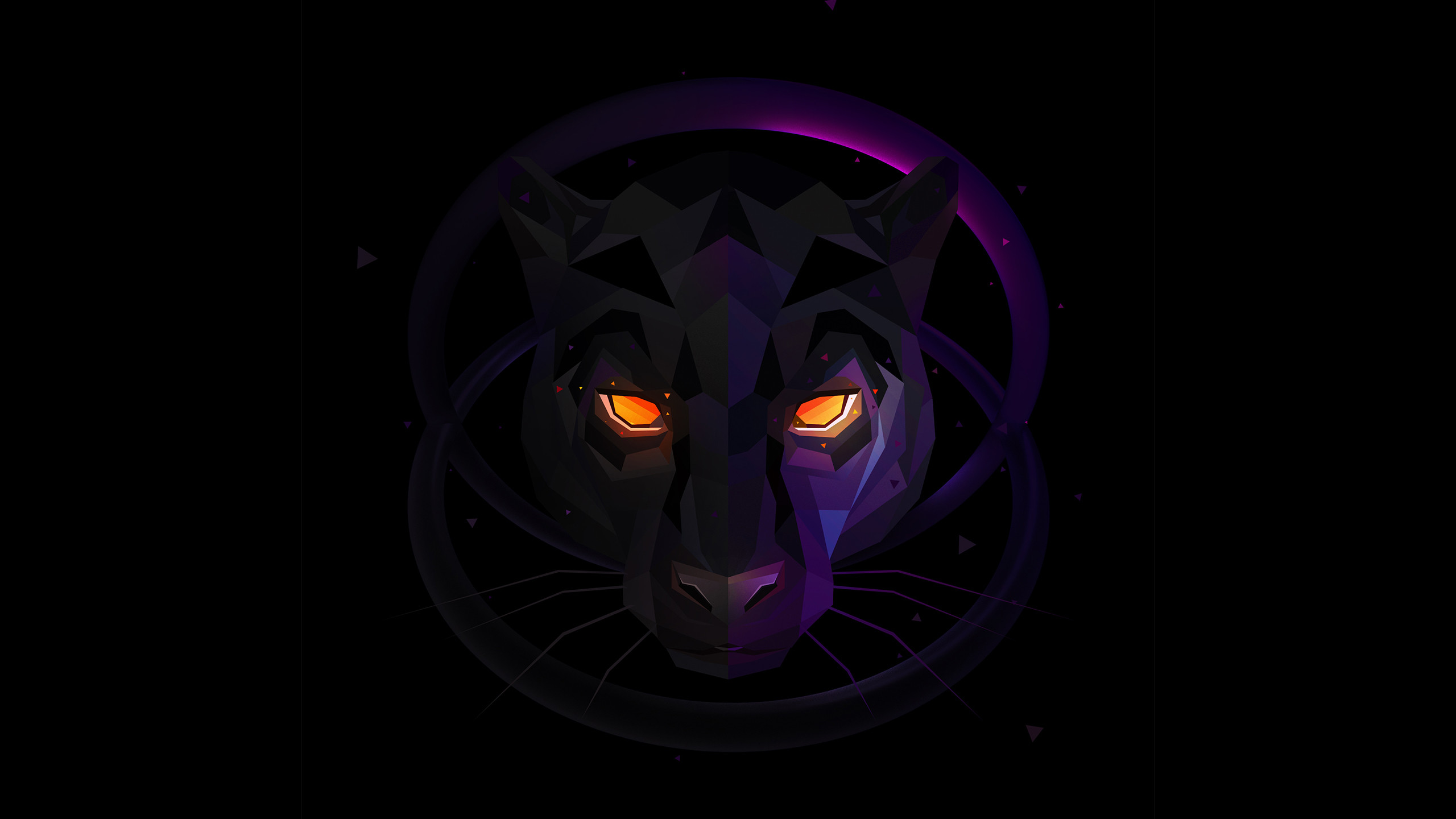 Pantera nera, Felino, Low poly, Occhi arancioni, 2K, sfondo desktop