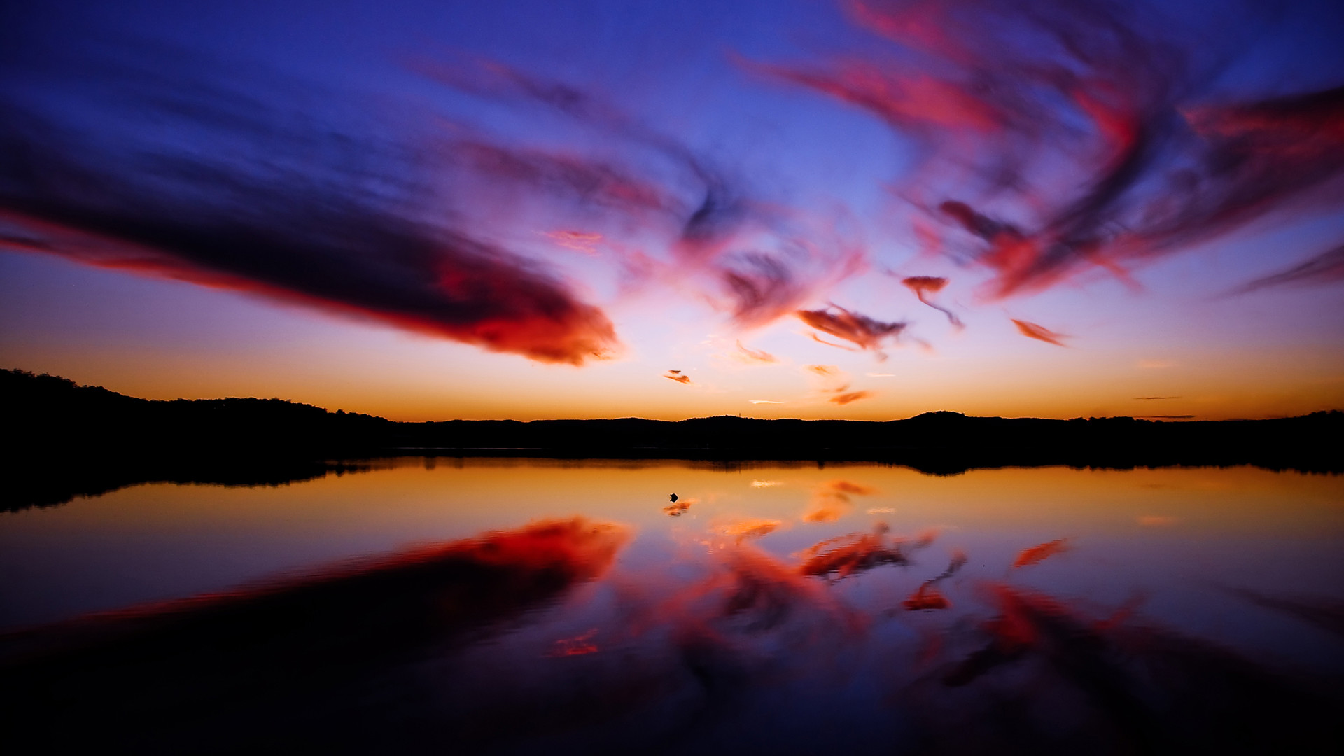 Tramonto, Lago, Nuvole, Riflesso, sfondo iPhone