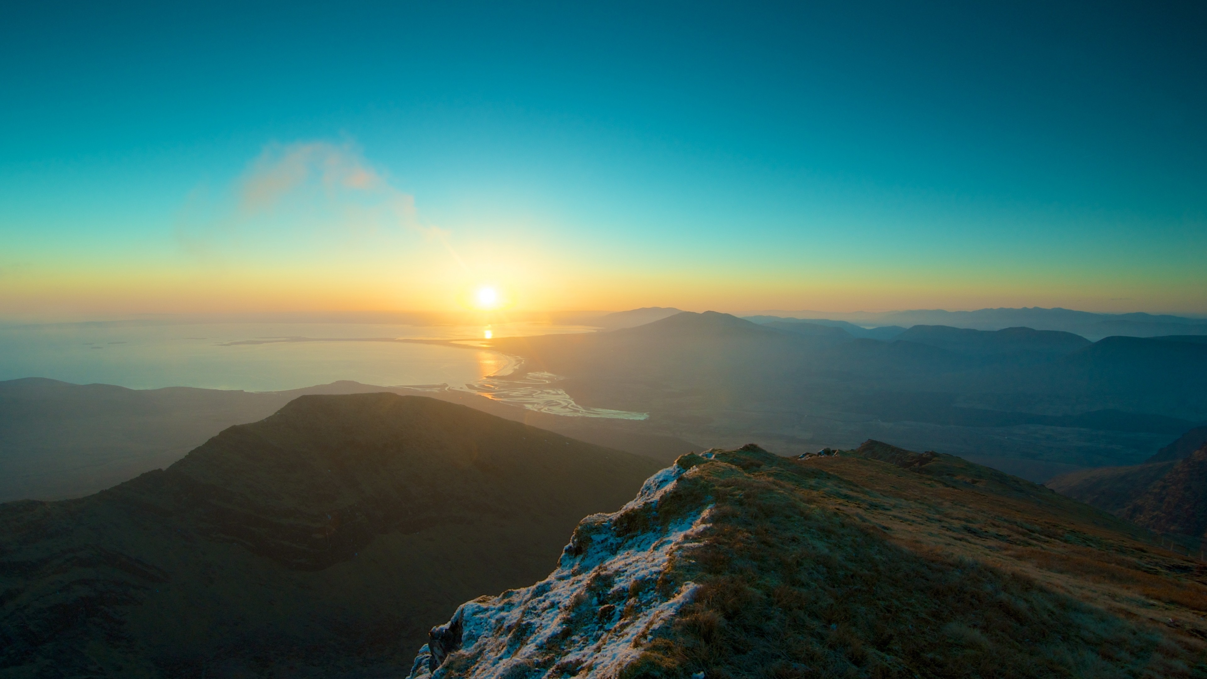 Montagne, Alba, Mare, Paesaggio, 4K, sfondo per PC e portatile