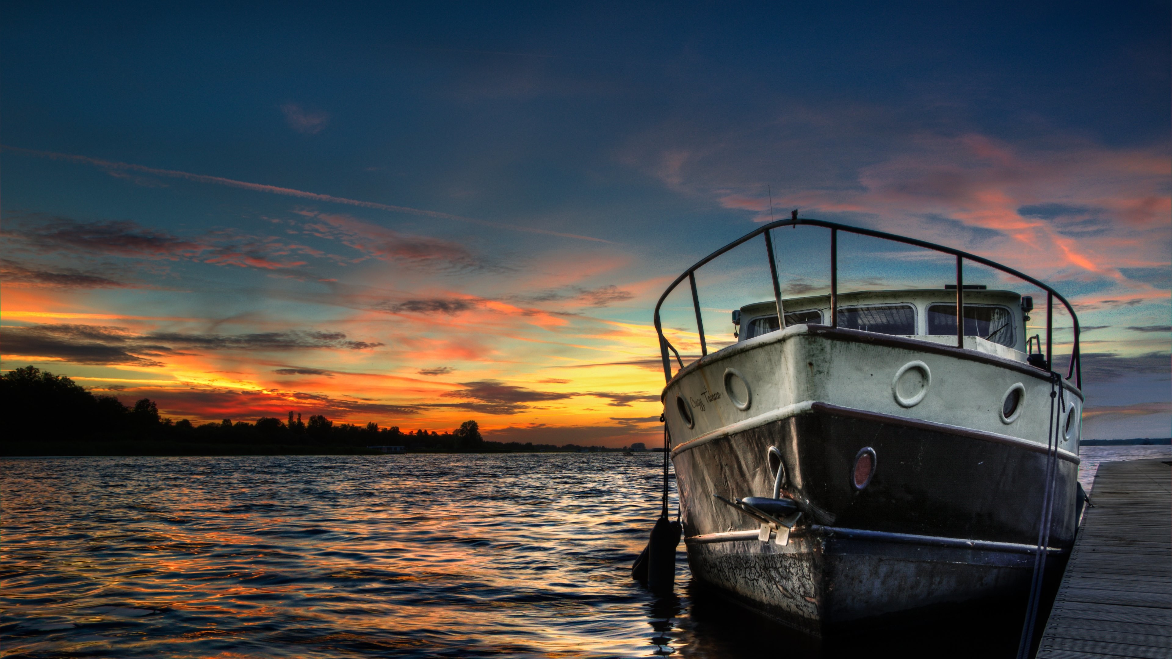 Barca, Tramonto, Mare, Pontile, 4K, sfondo per il tuo desktop