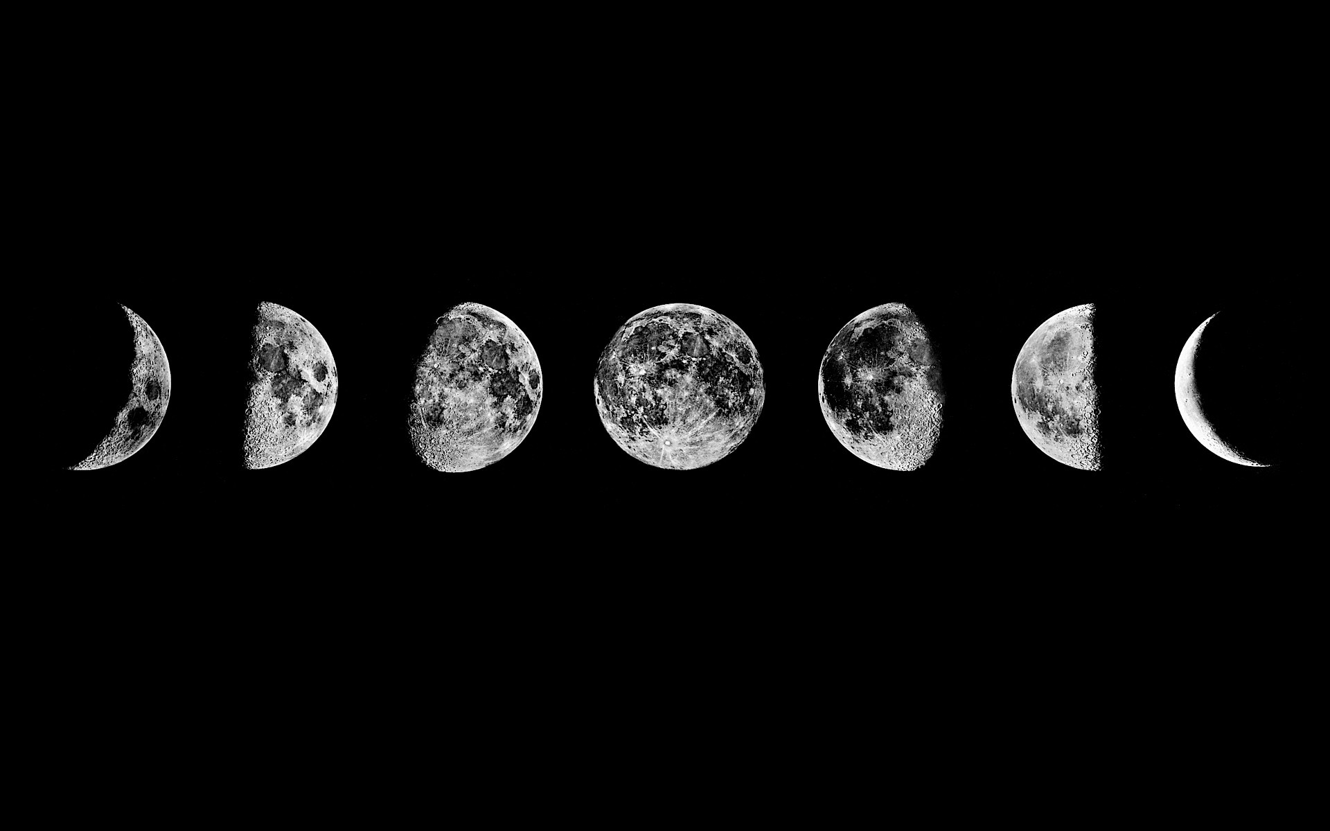 Fasi lunari, Luna, Sfondo nero, Minimalismo, Full HD, wallpaper per portatile