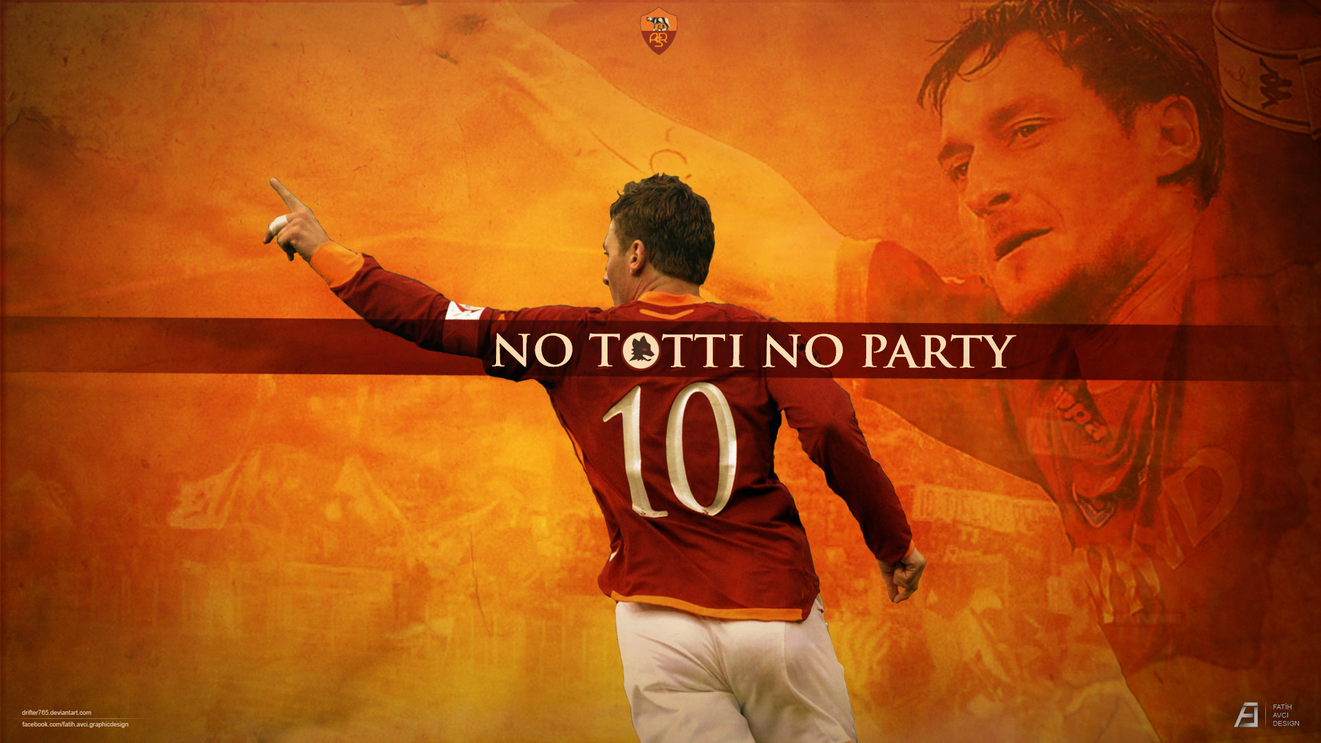 Francesco Totti, No Totti No Party, AS Roma, Numero 10, Arancione, wallpaper Windows 11