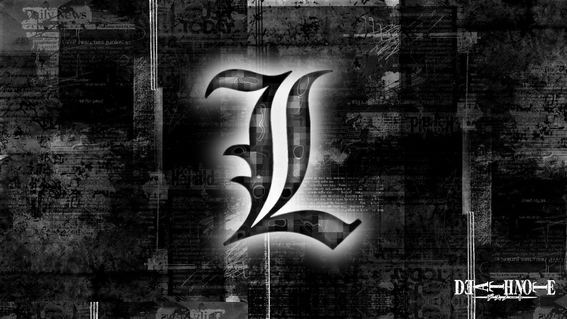 L (simbolo), Death Note, Logo, Grunge, 1920x1080, immagine di sfondo