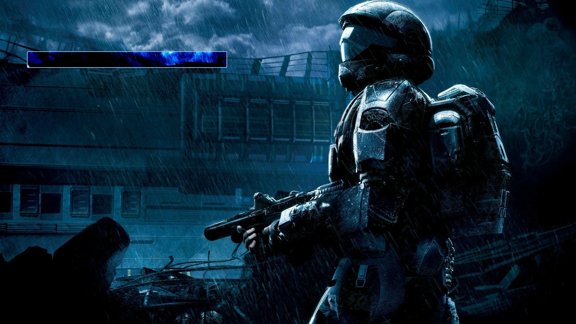 Halo 3: ODST, Soldato, Pioggia, Notte, 16:9 Full HD, sfondo widescreen