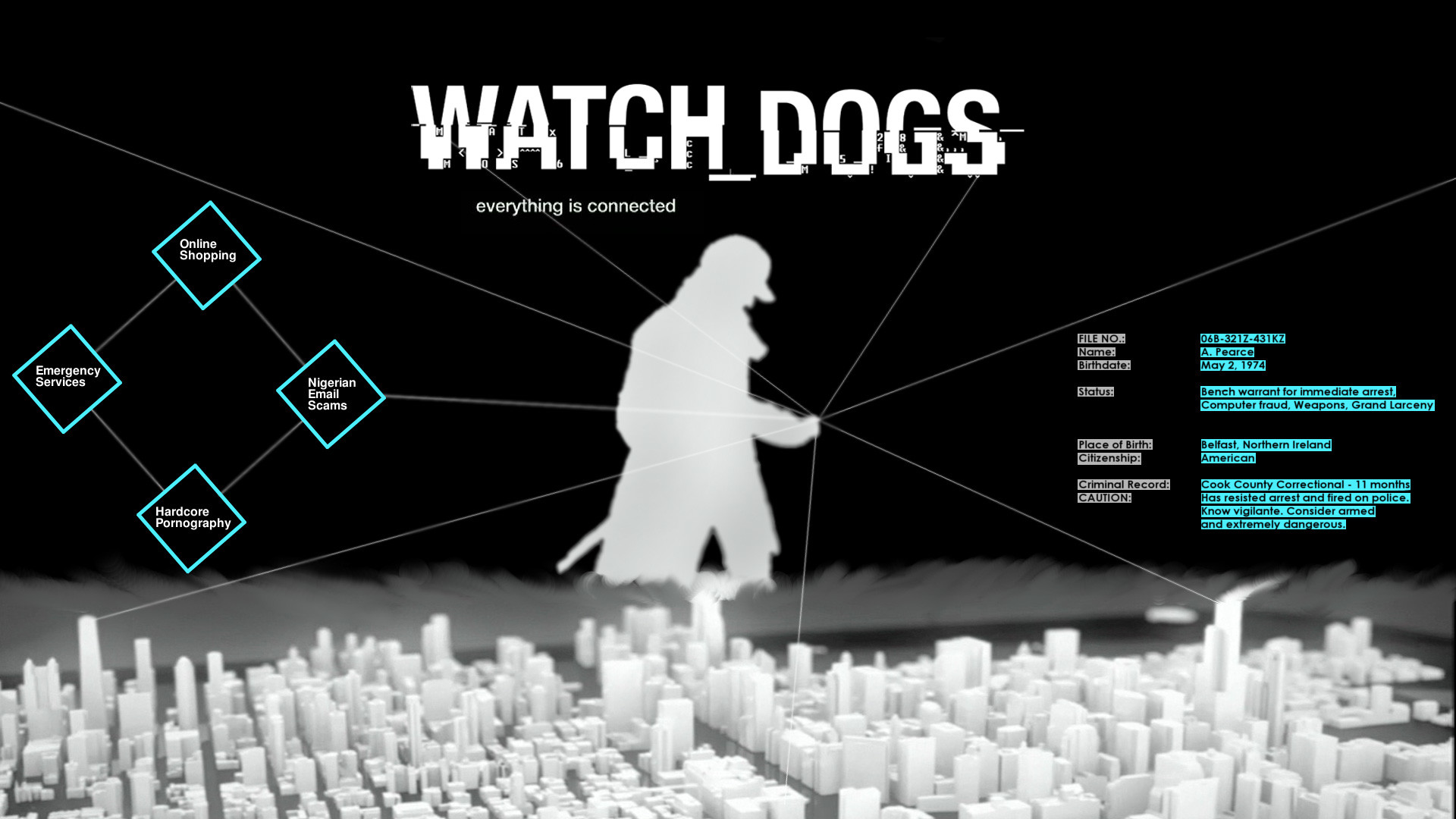 Watch Dogs, Everything is connected, Silhouette, Città, Full HD, sfondo per PC