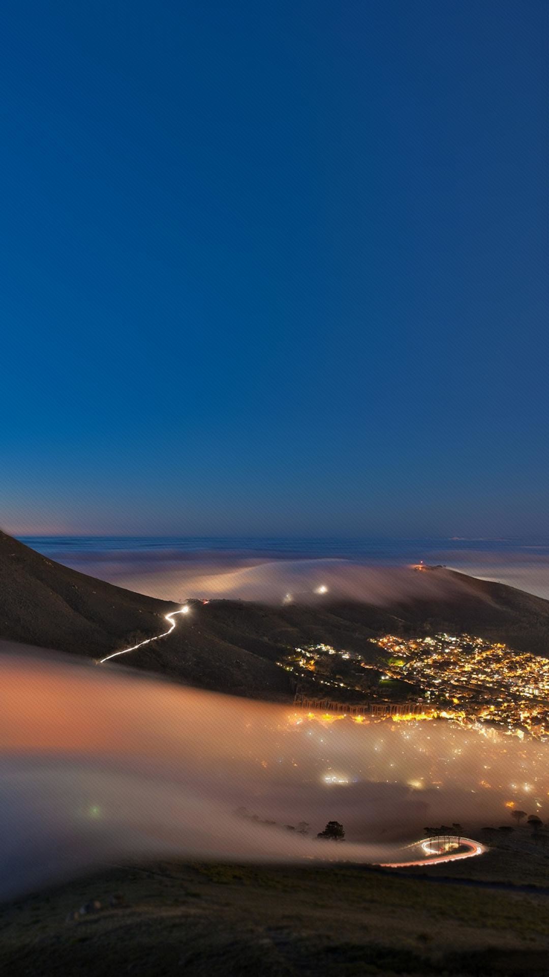 Città, Nebbia, Crepuscolo, Vista aerea, Full HD, sfondo verticale per cellulare