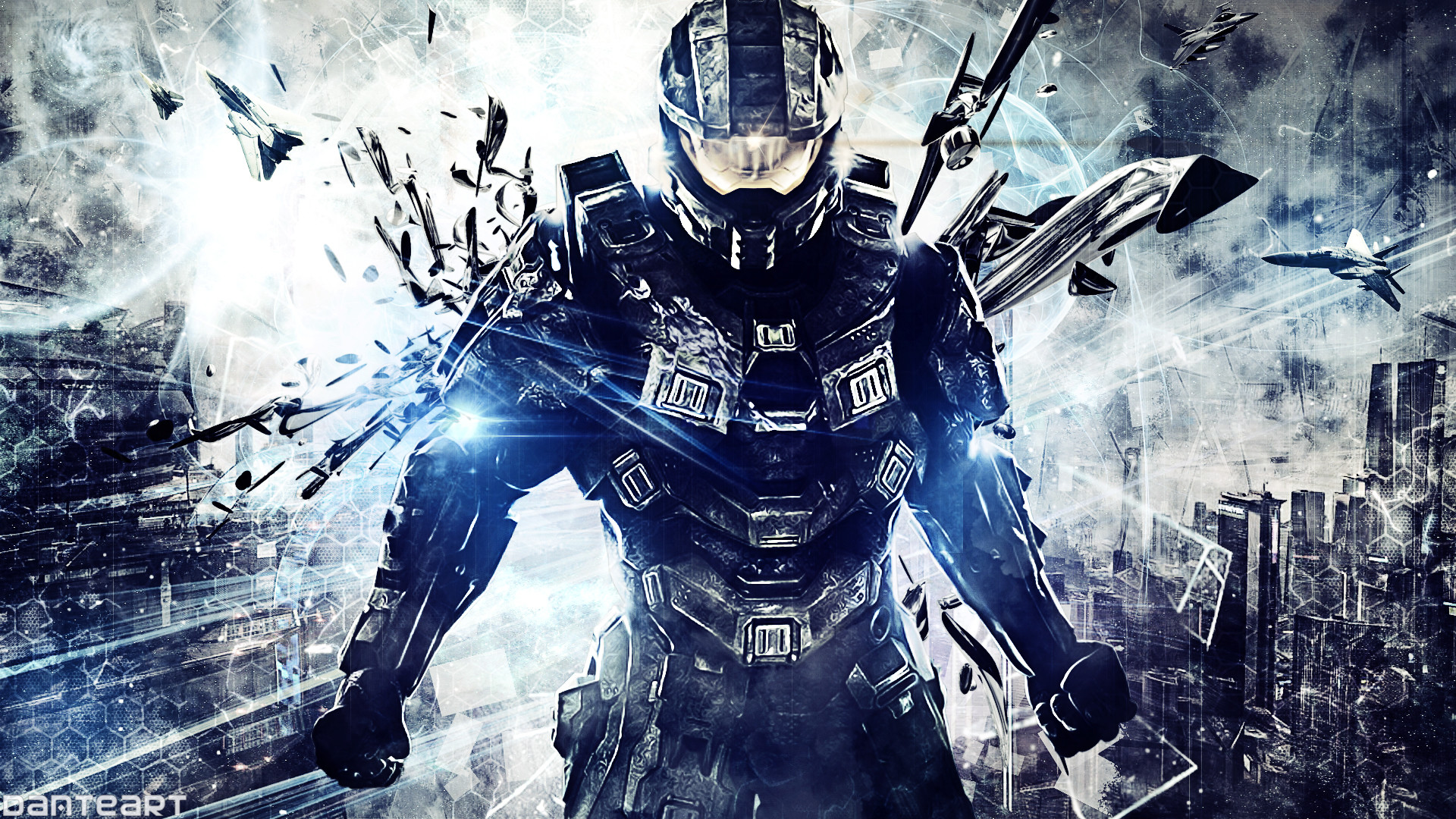 Master Chief, Halo, Arte digitale, Blu, 16:9 Full HD, sfondo widescreen