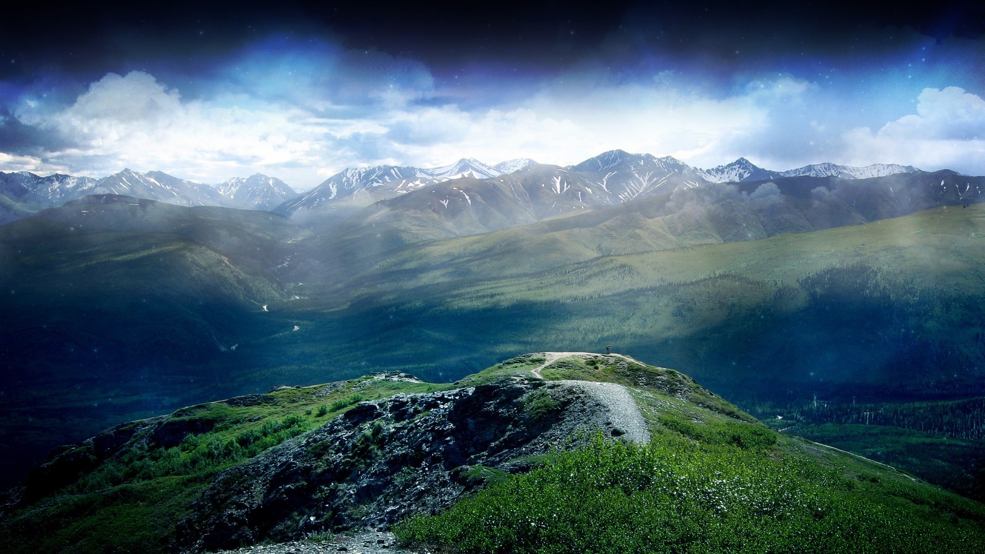 Montagne, Valle, Nuvole, Verde, Full HD, sfondo per PC e portatile
