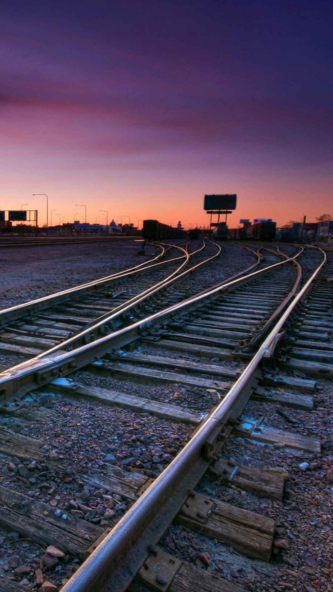 Binari ferroviari, Tramonto, Crepuscolo, sfondo per smartphone