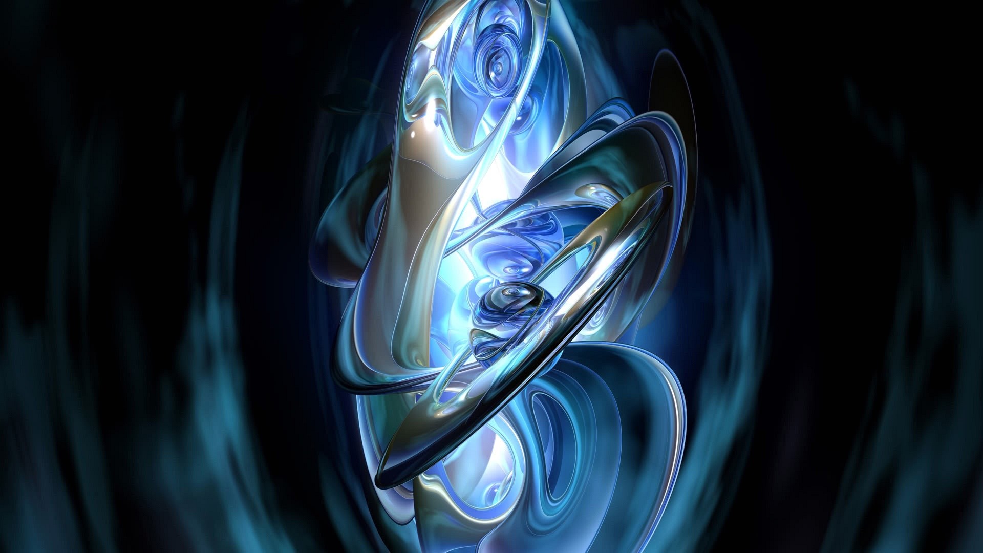 Frattale, Spirali, Blu, Sfondo nero, wallpaper per desktop