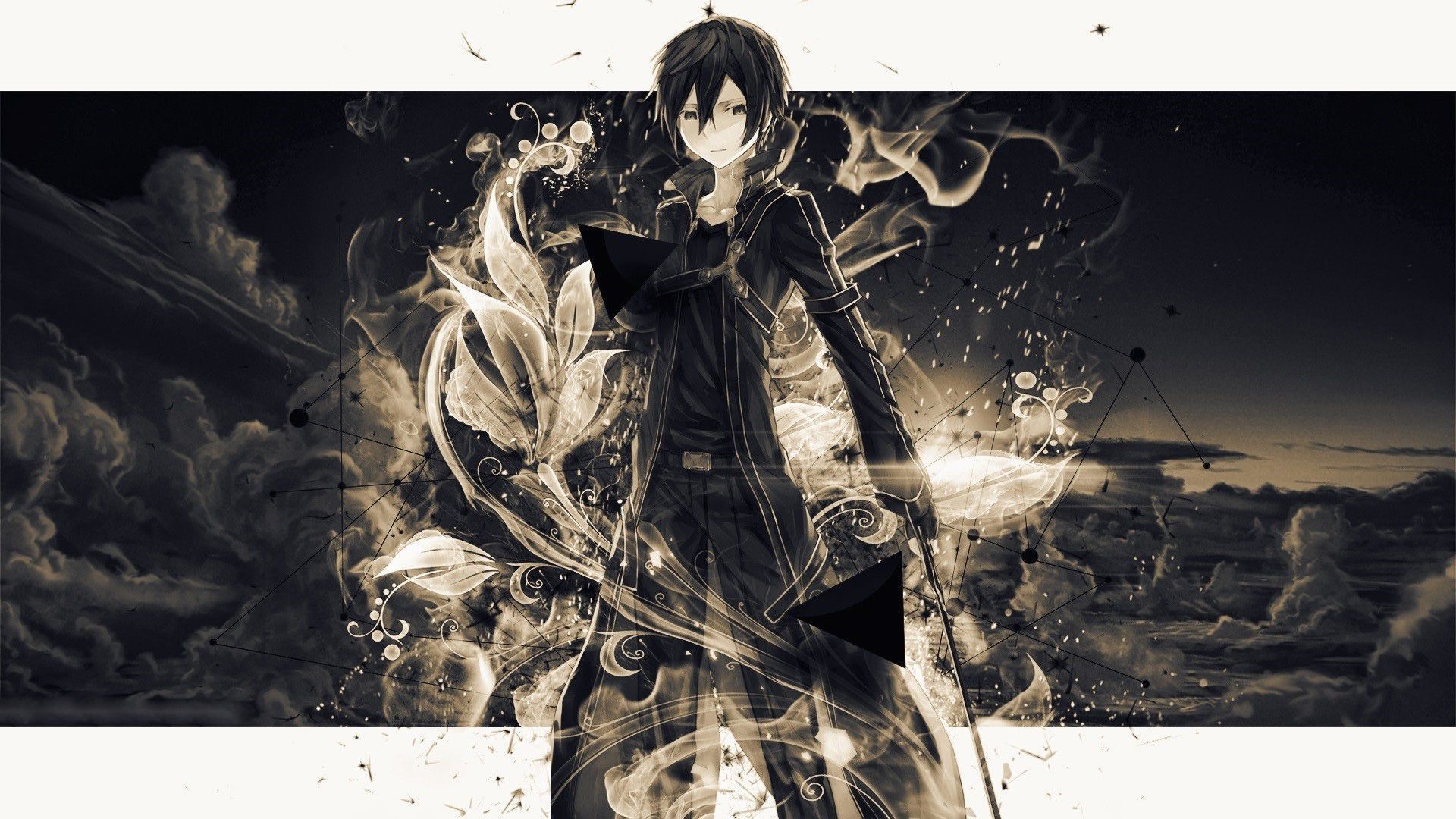 Kirito, Sword Art Online, Seppia, Arte astratta, 16:9 Full HD, sfondo widescreen