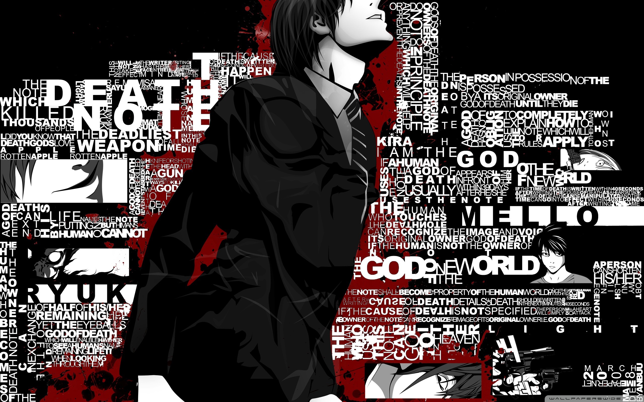 Light Yagami, Death Note, Tipografia, Ryuk, Mello, 2K, sfondo desktop