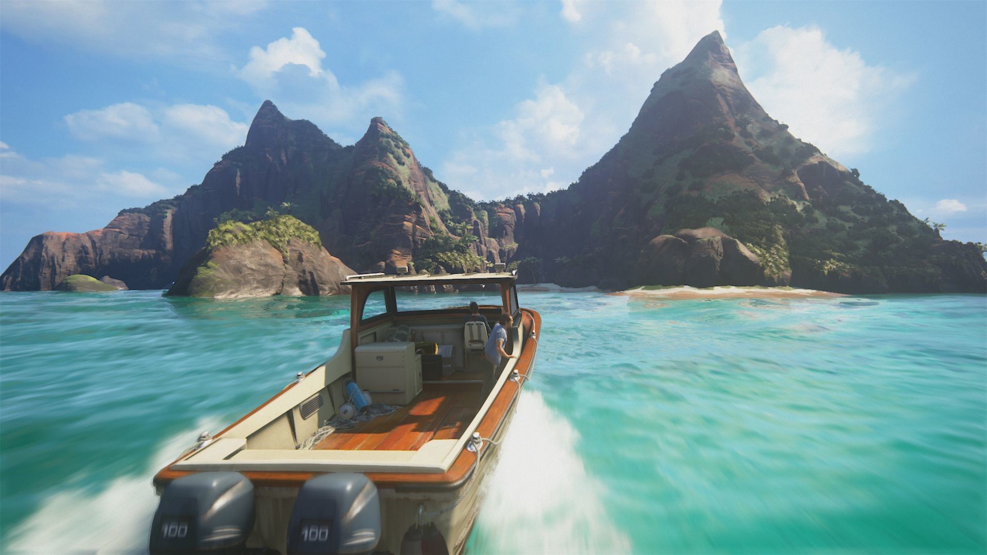Uncharted 4, Motoscafo, Isola tropicale, Mare turchese, Montagne, sfondo per portatile