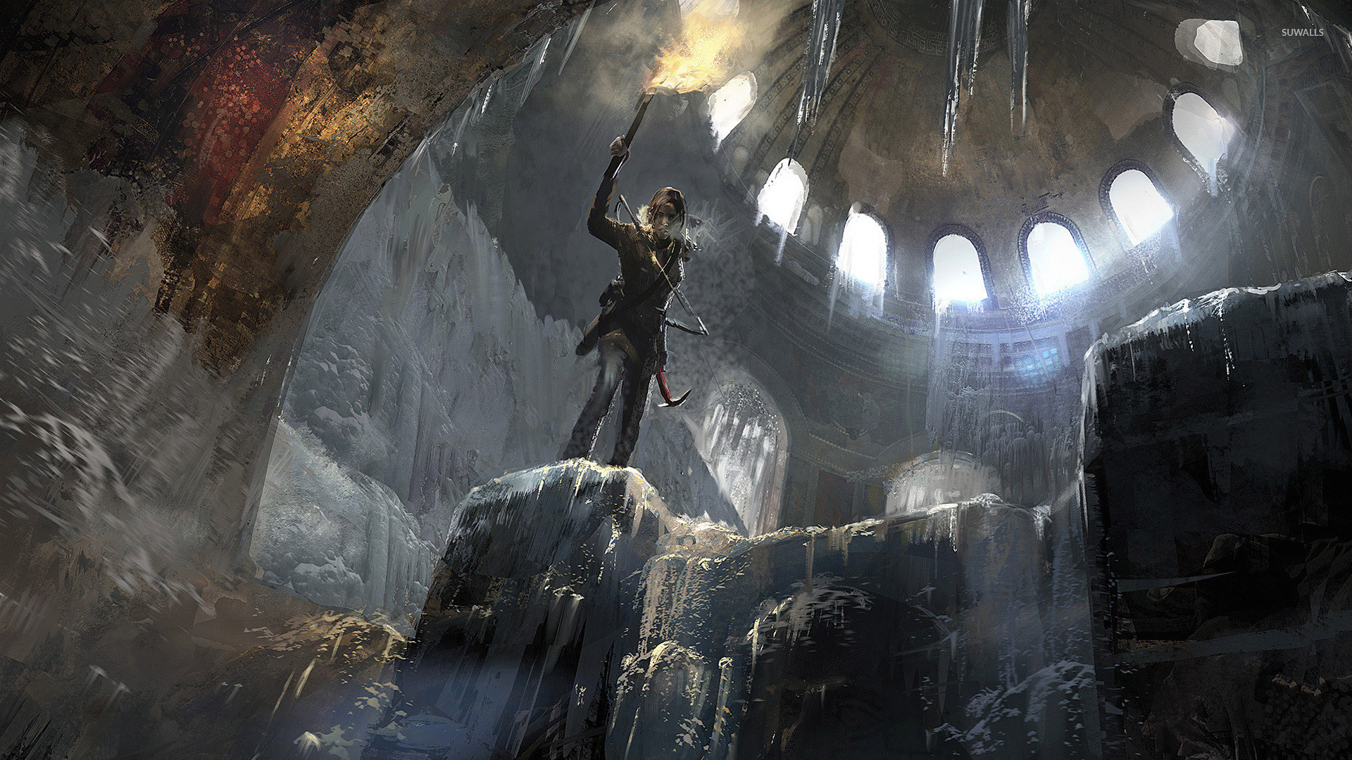 Lara Croft, Tomb Raider (2013), Torcia, Tempio, 16:9 Full HD, sfondo widescreen