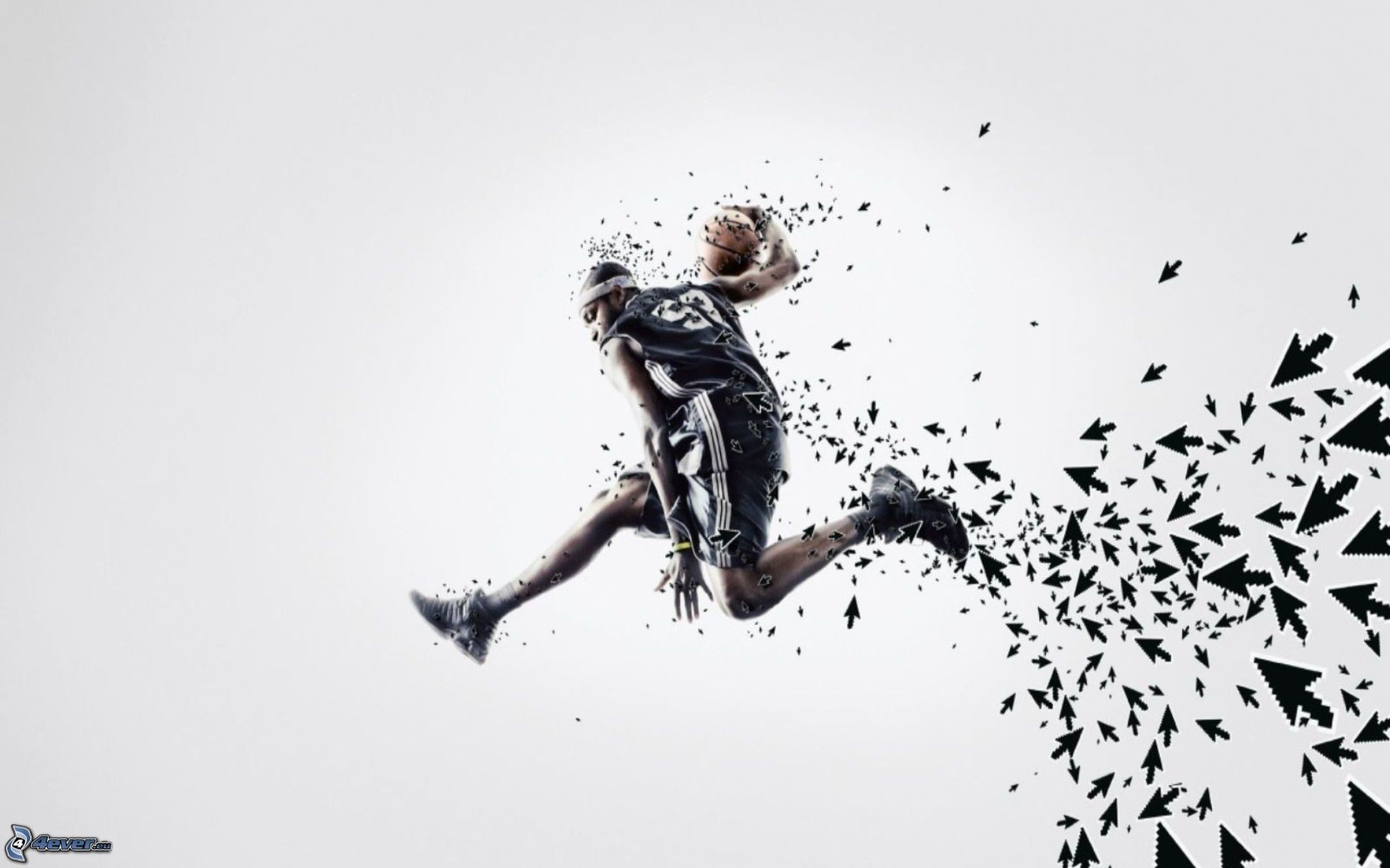 Cestista, Dispersione, Effetto frammenti, Sfondo bianco, 16:10 Full HD, wallpaper widescreen