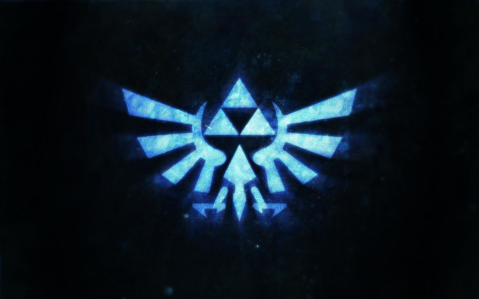Stemma di Hyrule, Triforza, The Legend of Zelda, Blu, Sfondo scuro, wallpaper 1920x1200