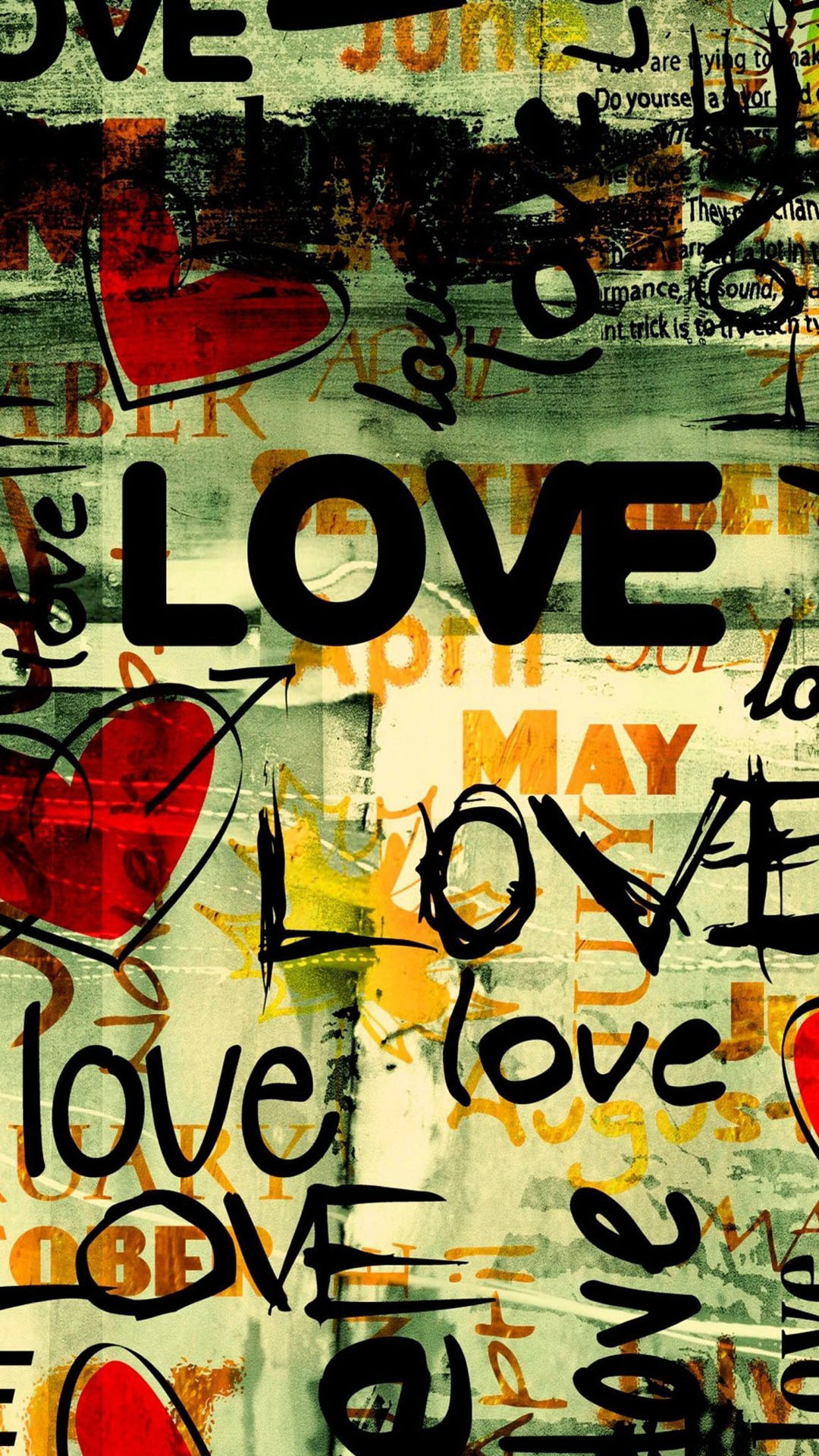 Love, Tipografia, Cuori, Collage, Full HD, wallpaper per smartphone