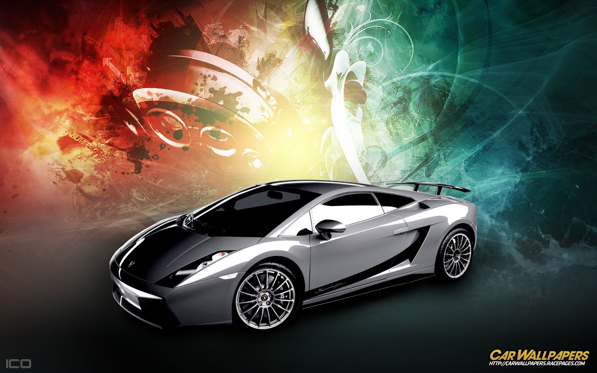 Lamborghini Gallardo, Argento, Arte digitale, Sfondo colorato, 16:10 Full HD, wallpaper widescreen