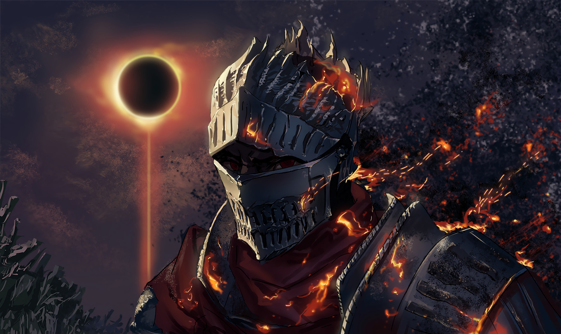 Dark Souls III, Cavaliere, Eclissi, Braci, Full HD, sfondo per portatile