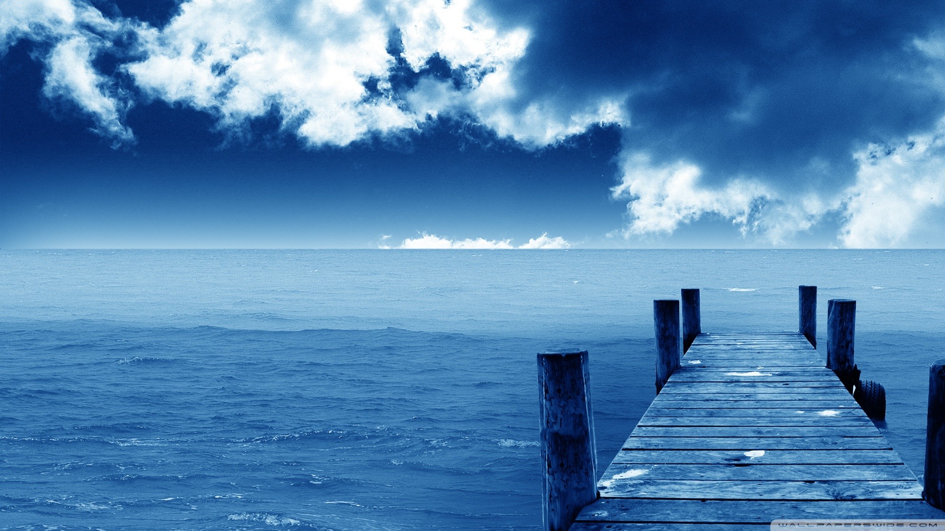 Pontile, Mare, Nuvole, Blu, Full HD, sfondo per portatile