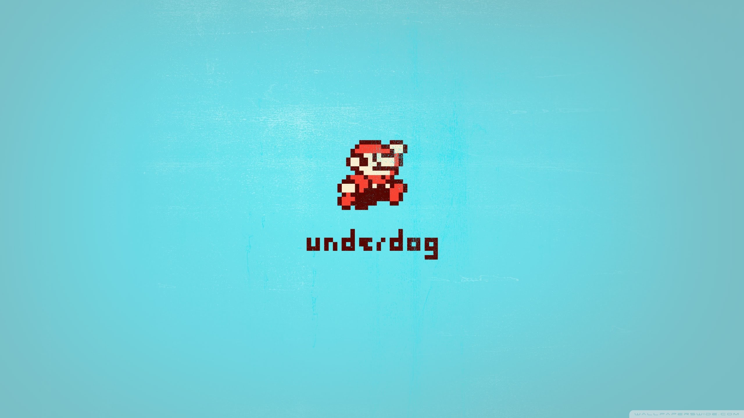 Mario, Underdog, Pixel art, Sfondo azzurro, Minimalista, 2K, wallpaper per PC