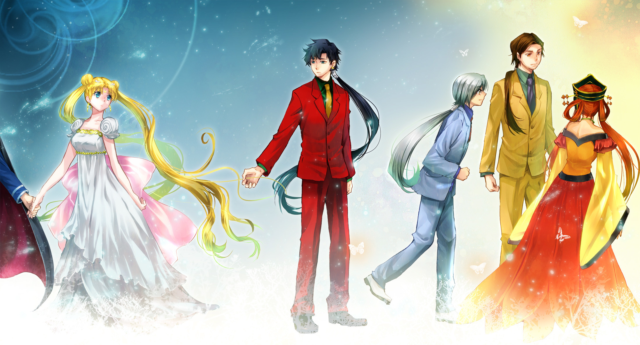 Principessa Serenity, Shitennou, Sailor Moon Crystal, Fan art, Full HD, wallpaper desktop