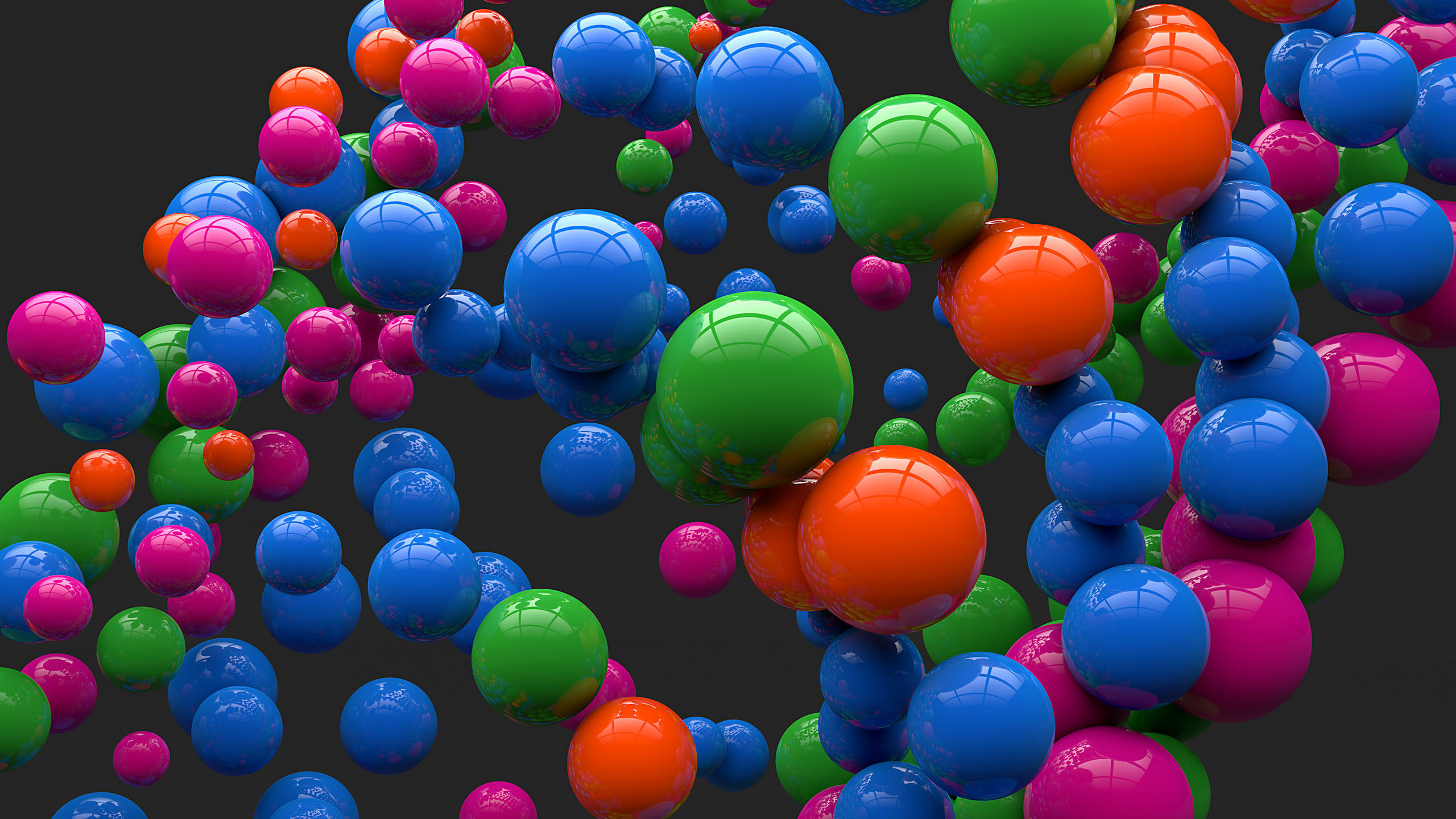 Sfere colorate, Rendering 3D, Palline, 2K, sfondo desktop